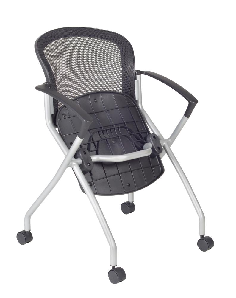 Cadence Black Mesh Nesting Conference Chairs with Fixed Arms