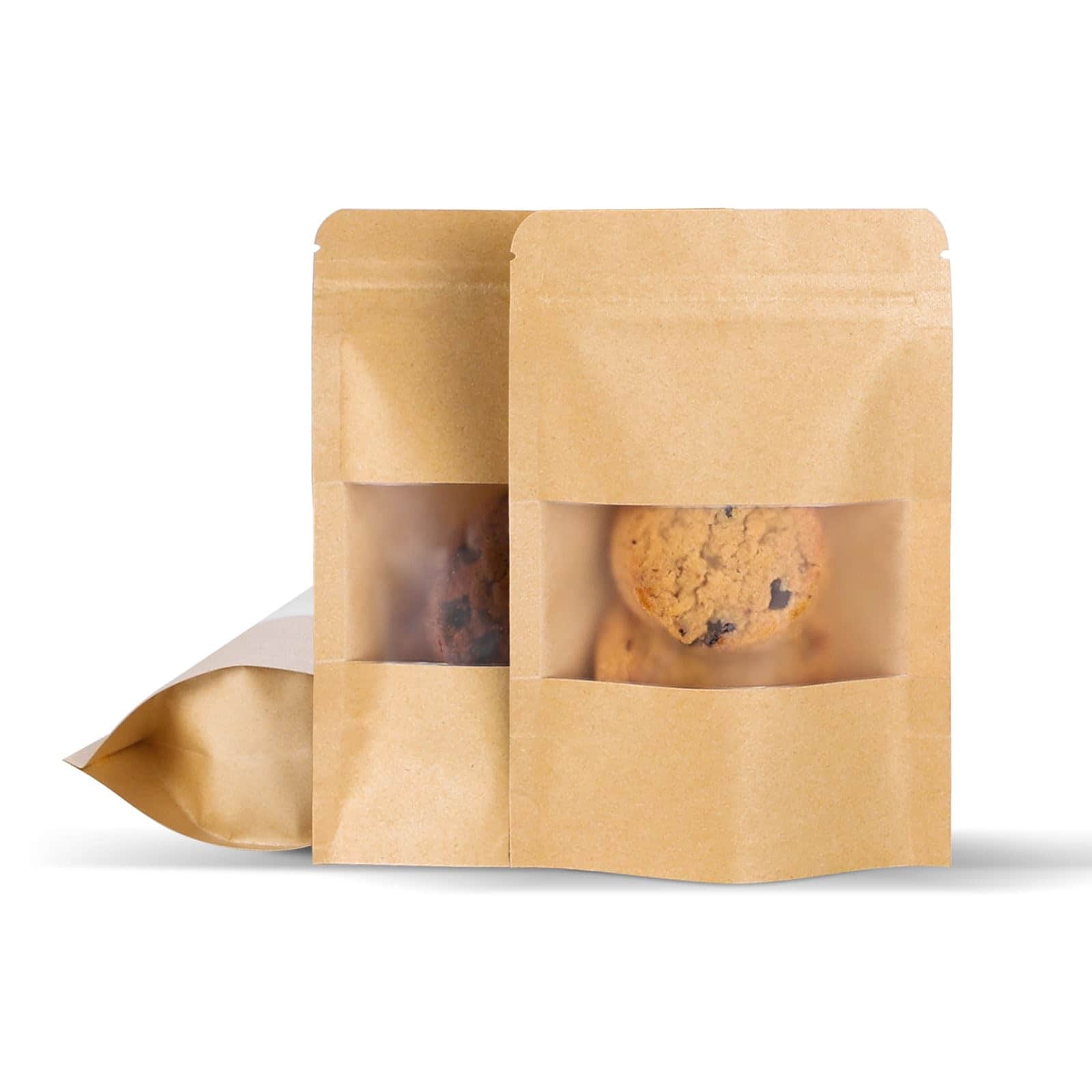 KIWDZFU  50 pcs 4x6 inch kraft paper bags with clear window stand up resealable zipper pouches for snacks candy cookies food storage heat