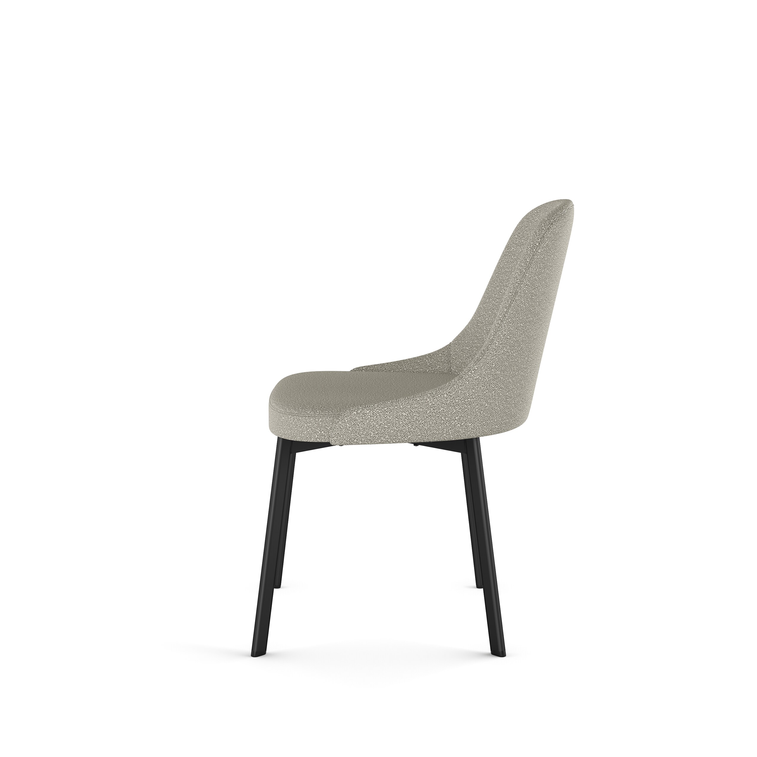 Light Beige Grey Bouclé Upholstered Side Chair with Black Metal Legs