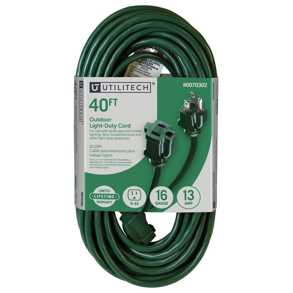 Utilitech Outdoor Extension Cord 40-ft 16 / 3-Prong Outdoor SJTW Light Duty General Extension Cord in Green | UT880628