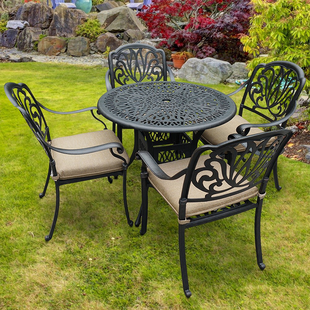 Mondawe 5 Piece Bronze Patio Dining Set With Brown Cushions In The