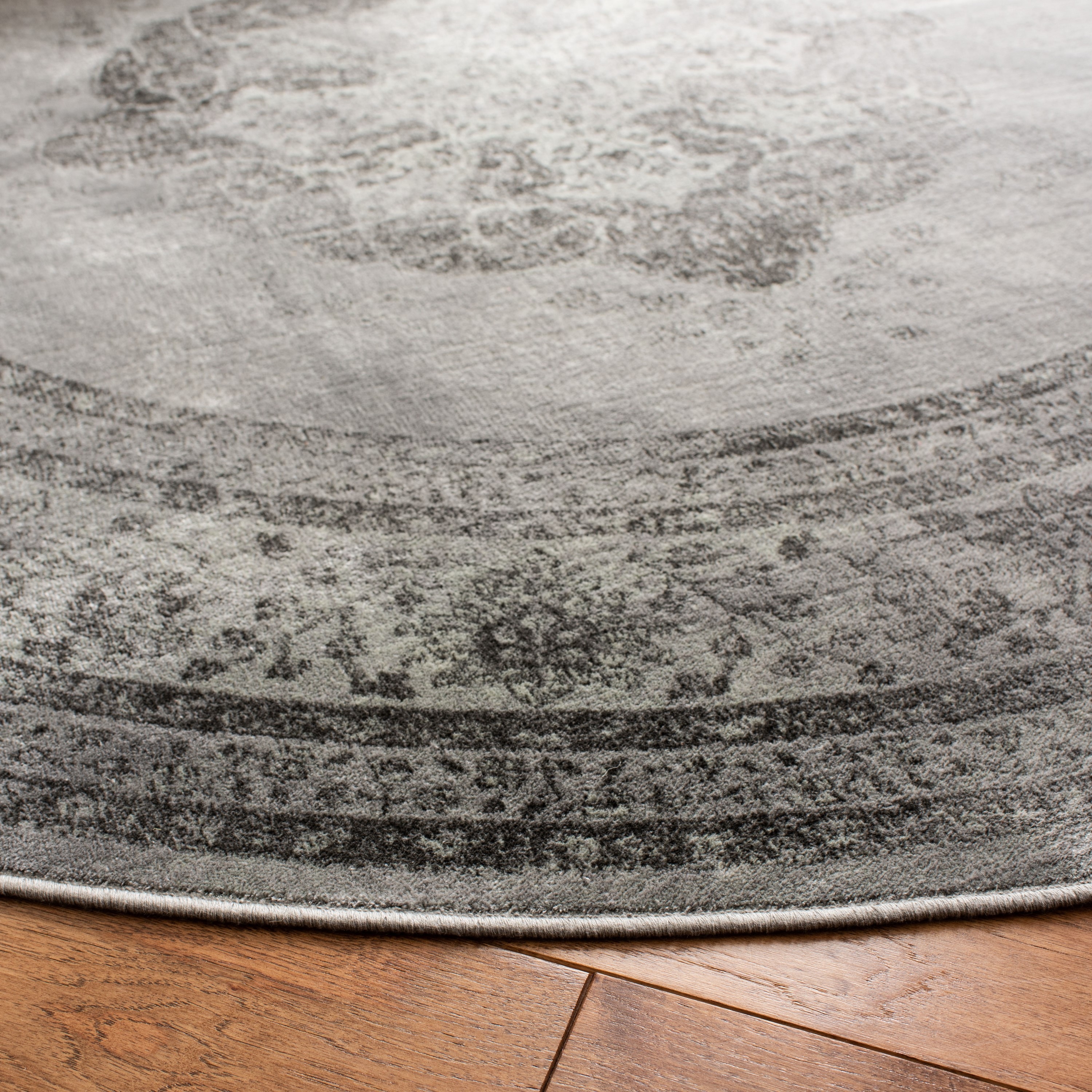 Vintage Grey and Multicolor Round Viscose Area Rug, 8'