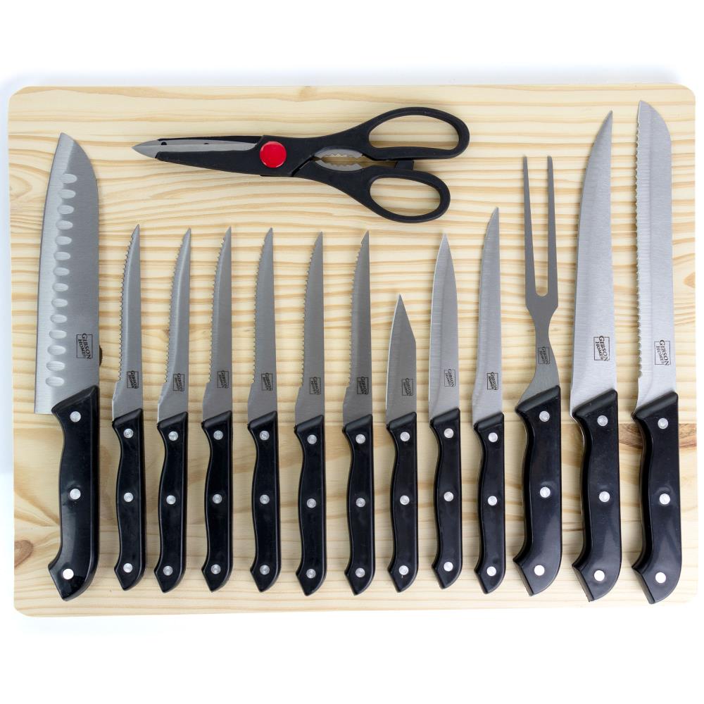 Gold Knife Set with Walnut Knife Block, 13-Piece Kitchen Knives