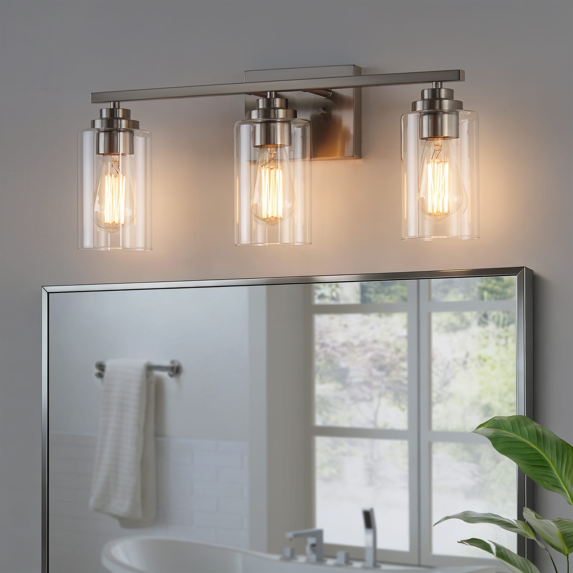KAWOTI Nolan 22-in 3 Light Brushed Nickel Transitional Bathroom Vanity light