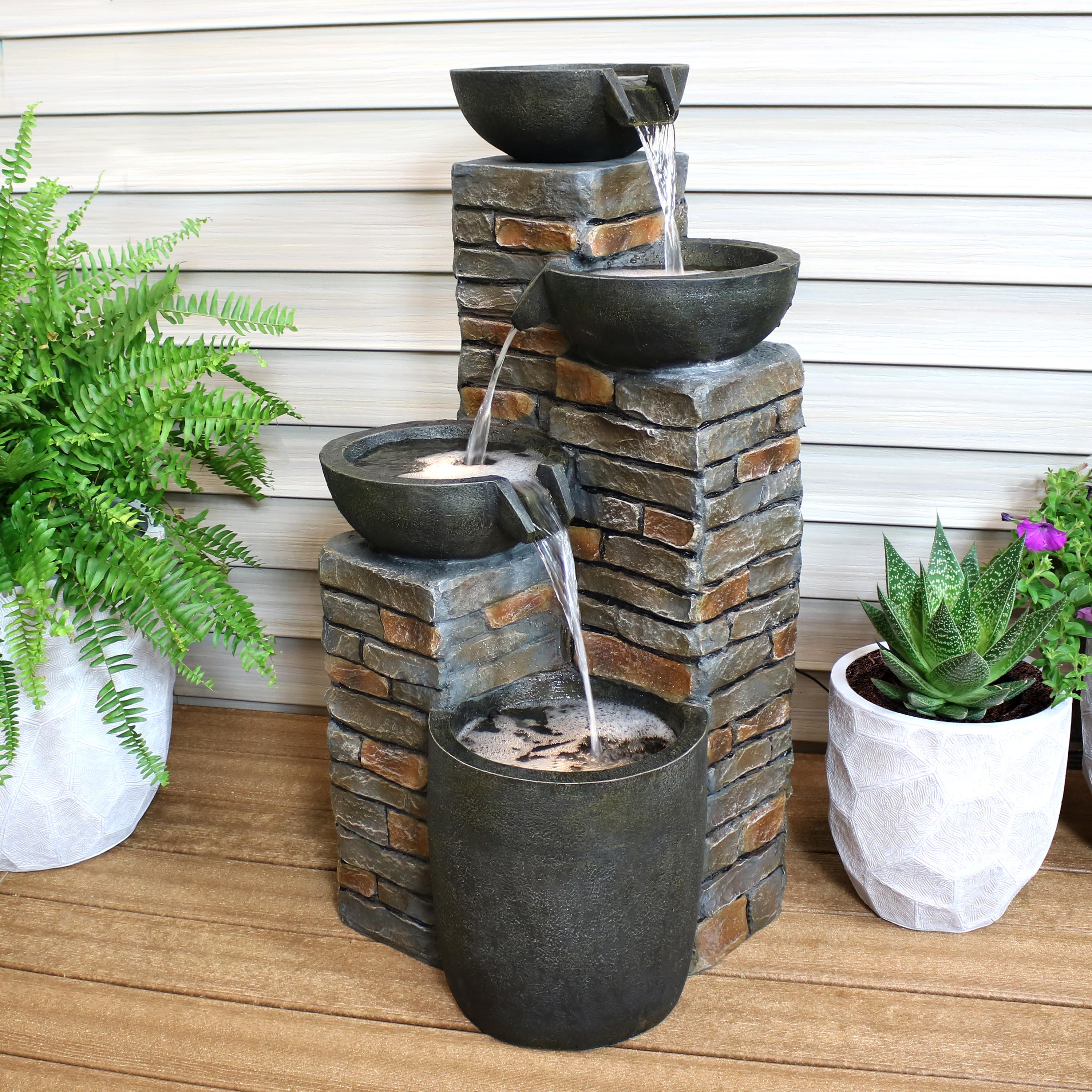 Sunnydaze Decor 34.75-in H Resin Water Tiered Outdoor Fountain Pump ...