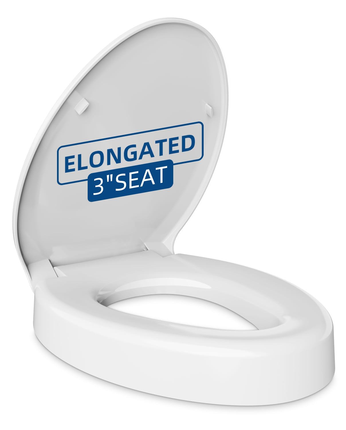 Wudkey - 3 in White Elevated Toilet Seat with Slow Close 18.5 in Raised Toilet Seat Elongated Bow...
