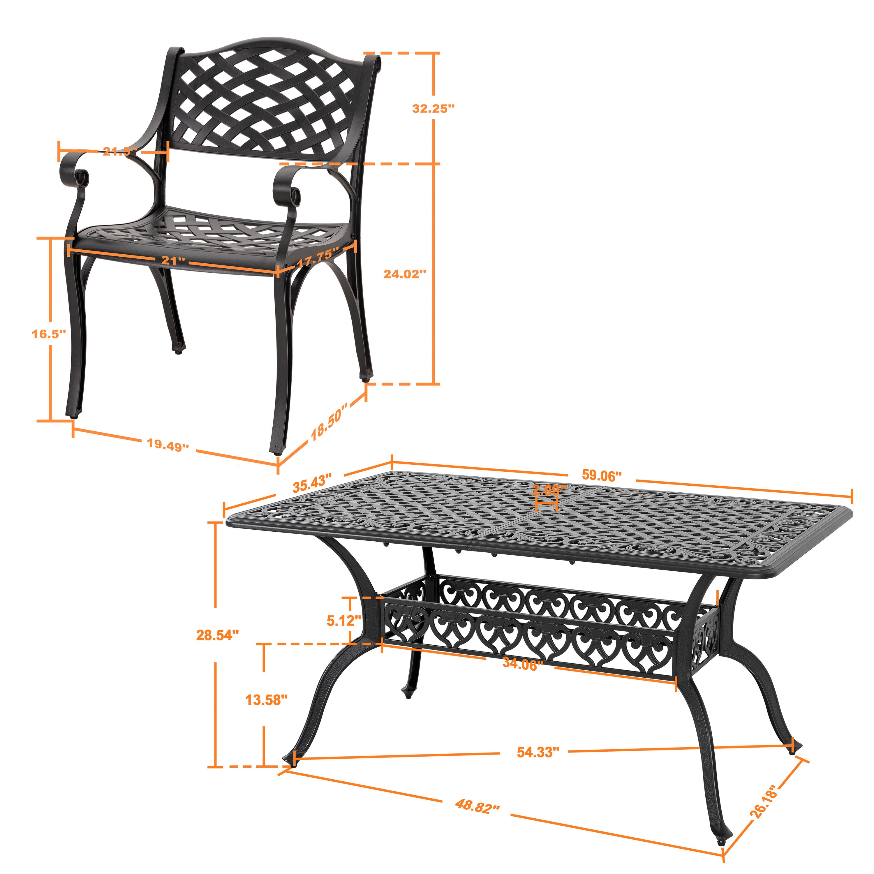 Black and Gold Speckled Cast Aluminum 6-Person Patio Dining Set