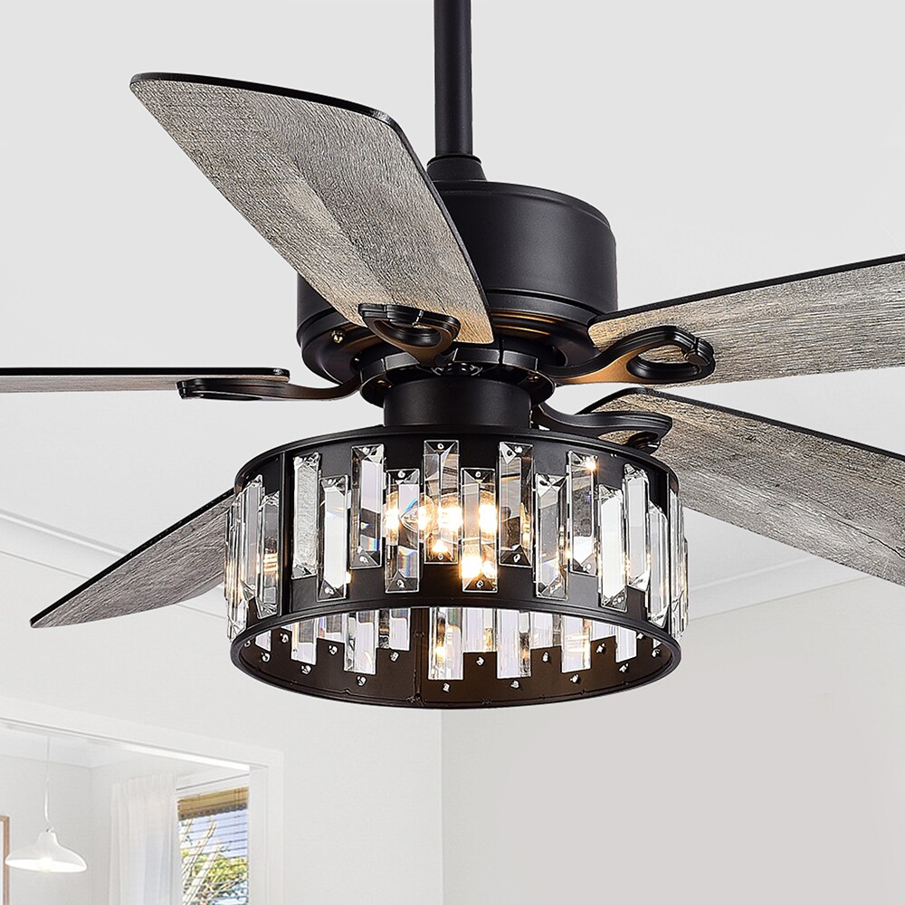 5 Black Blades Clear Crystal Ceiling Fan with Remote Control