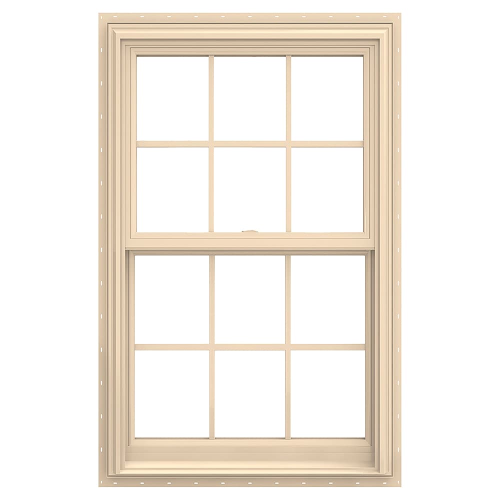 JELD-WEN LOWOLJW179200138 V-2500 29-1/2-in x 47-1/2-in Almond Almond Vinyl New construction Double Hung Window Low-E argon Double Pane Glass with Grids (Full Screen Included)