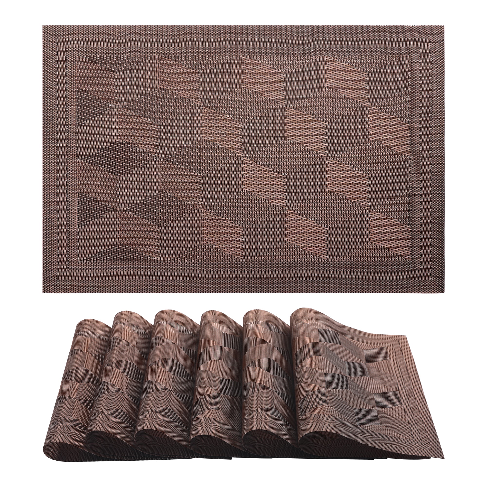 Unique Bargains Placemats 6pcs Plastic Placemats for Dining Table Decor Washable Kitchen Table Mat with Quadrangular Pattern 17.7x11.8inch Coffee