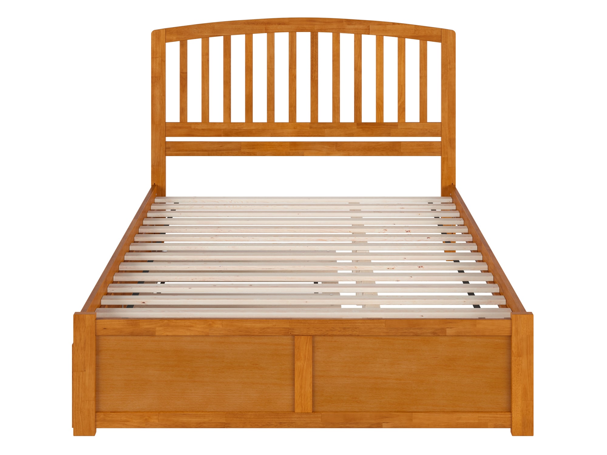 Light Toffee Queen Wood Platform Bed with Slatted Headboard