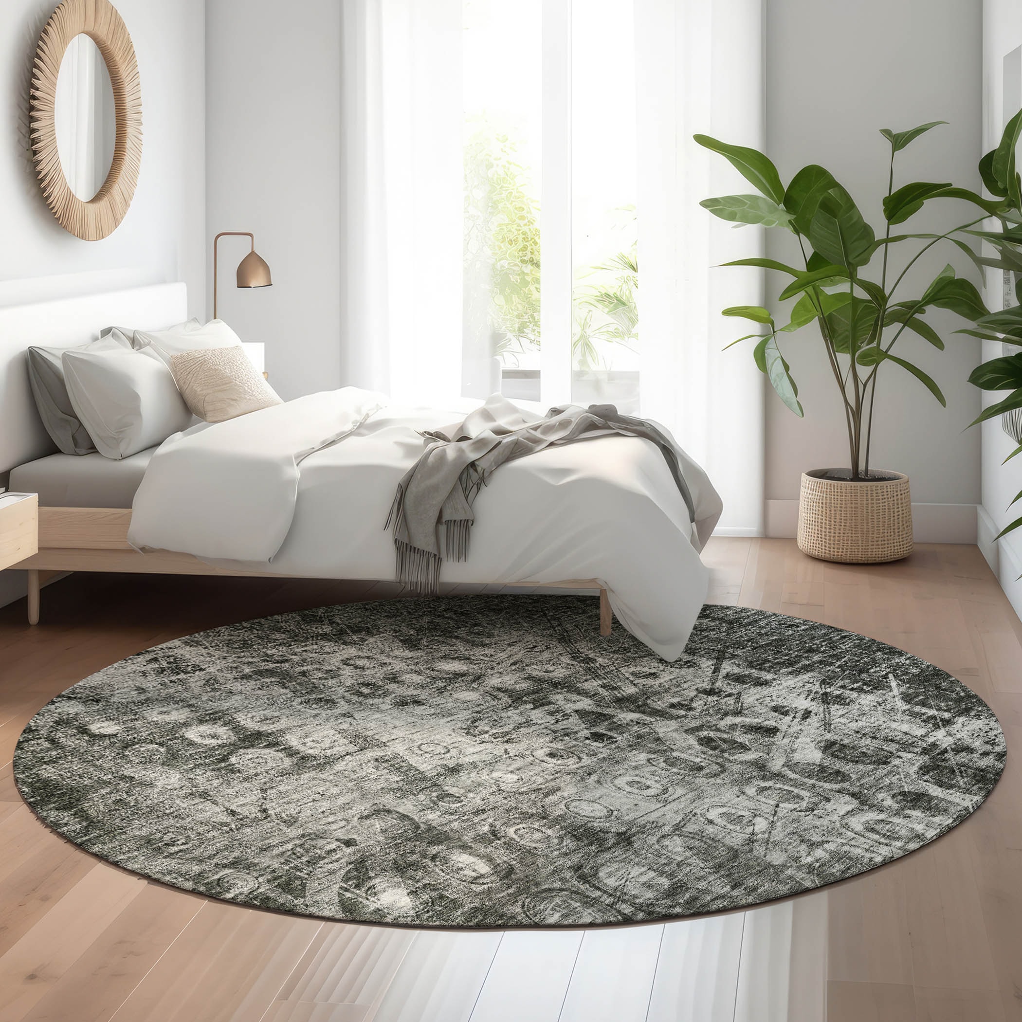 Addison Rugs AMF577CC8RO Mayfield AMF577CC 8 x 8 (ft) Loomed Polyester Charcoal Round Indoor Geometric Machine washable Area rug