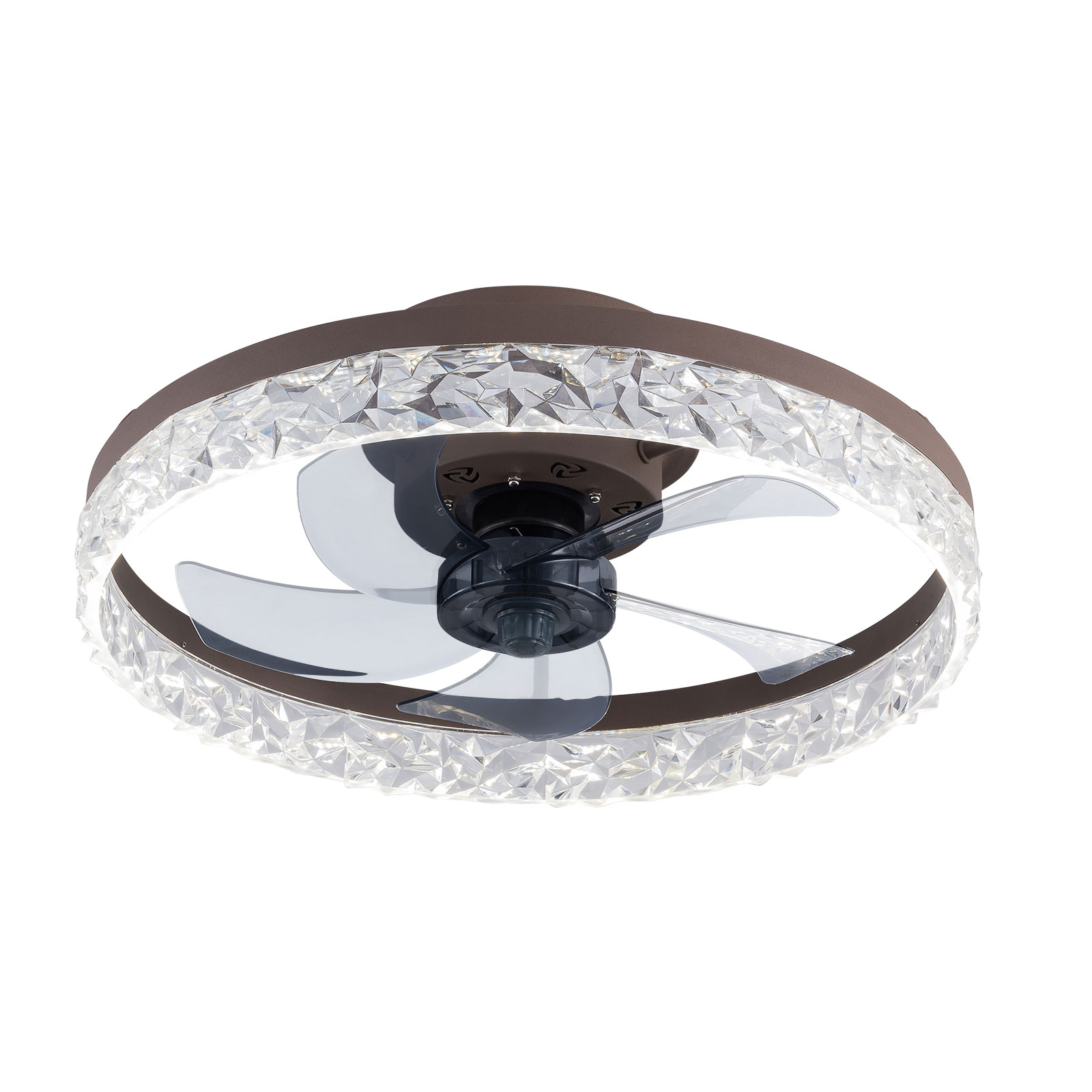 Oukaning KBUCAN5M99-1 20-in Color-Changing Integrated LED Flush Mount Brown Crystal Low Profile Reversible with Plastic Blades Fandelier Ceiling Fan With Light - Remote Included ( 5 -Blade )