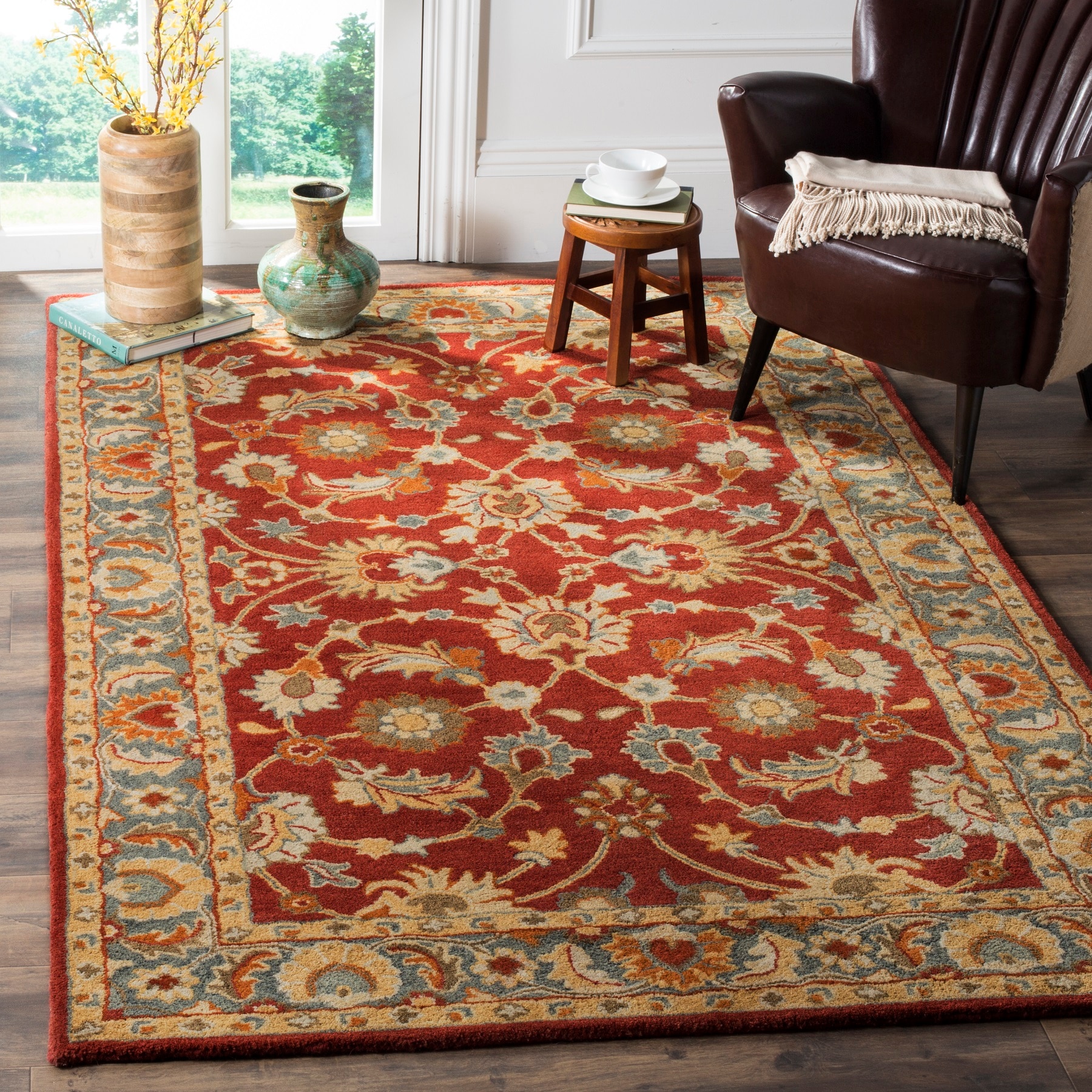 Safavieh Heritage Tenali 3 x 5 Red/Blue Indoor Floral/Botanical Oriental Handcrafted Throw Rug