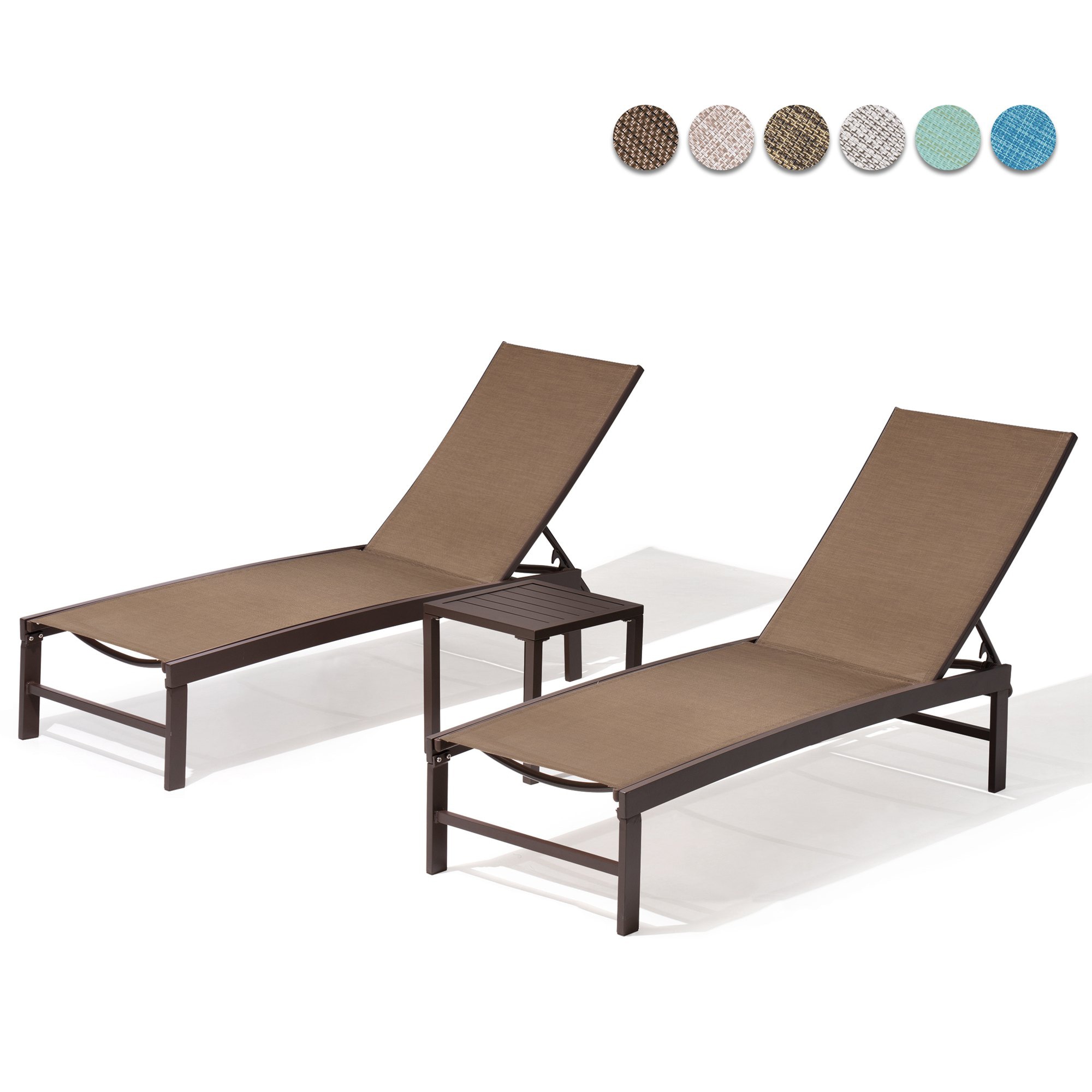 Pellebant PB-LG006BRN-3 lounge chair set 3 -Piece Patio Conversation Set with Off-white