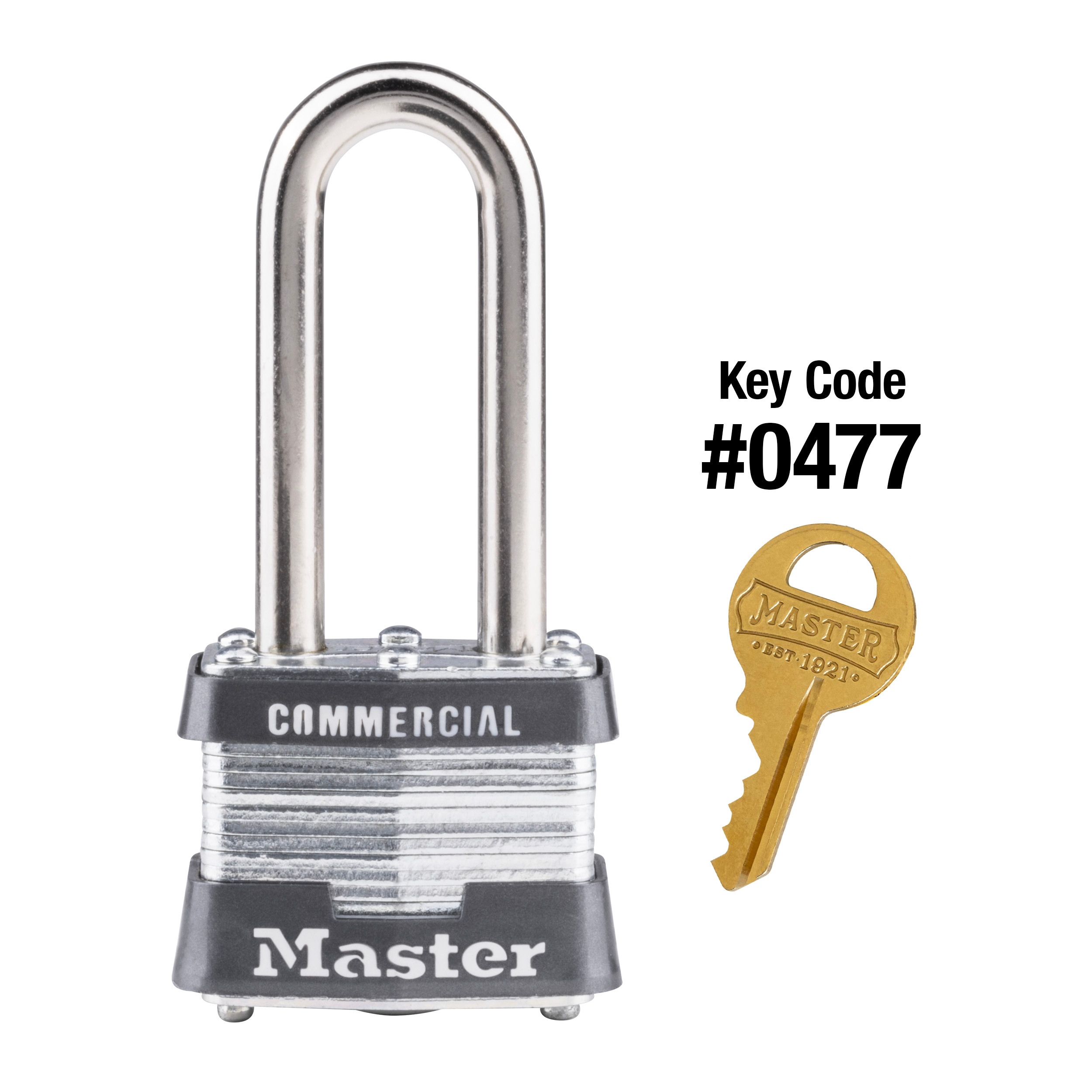 Master Lock 3KALH-0477 Commercial Keyed Padlock, 1-9/16-in Wide x 2-in Shackle Keyed Alike to 0477 Key Code