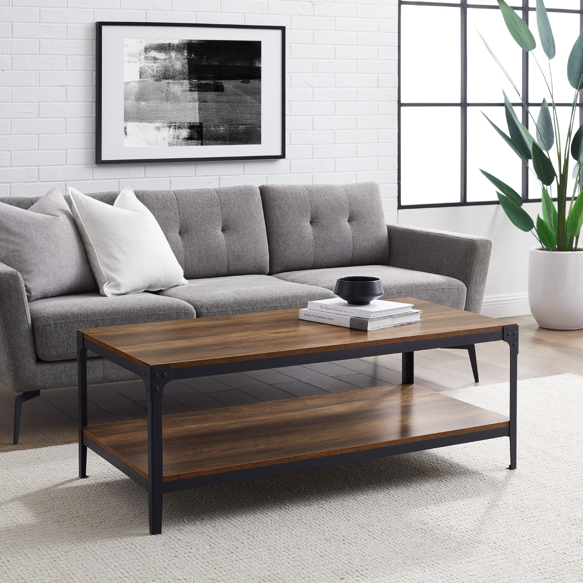 Walker Edison Rustic Oak Wood Veneer Rustic Coffee Table at Lowes.com