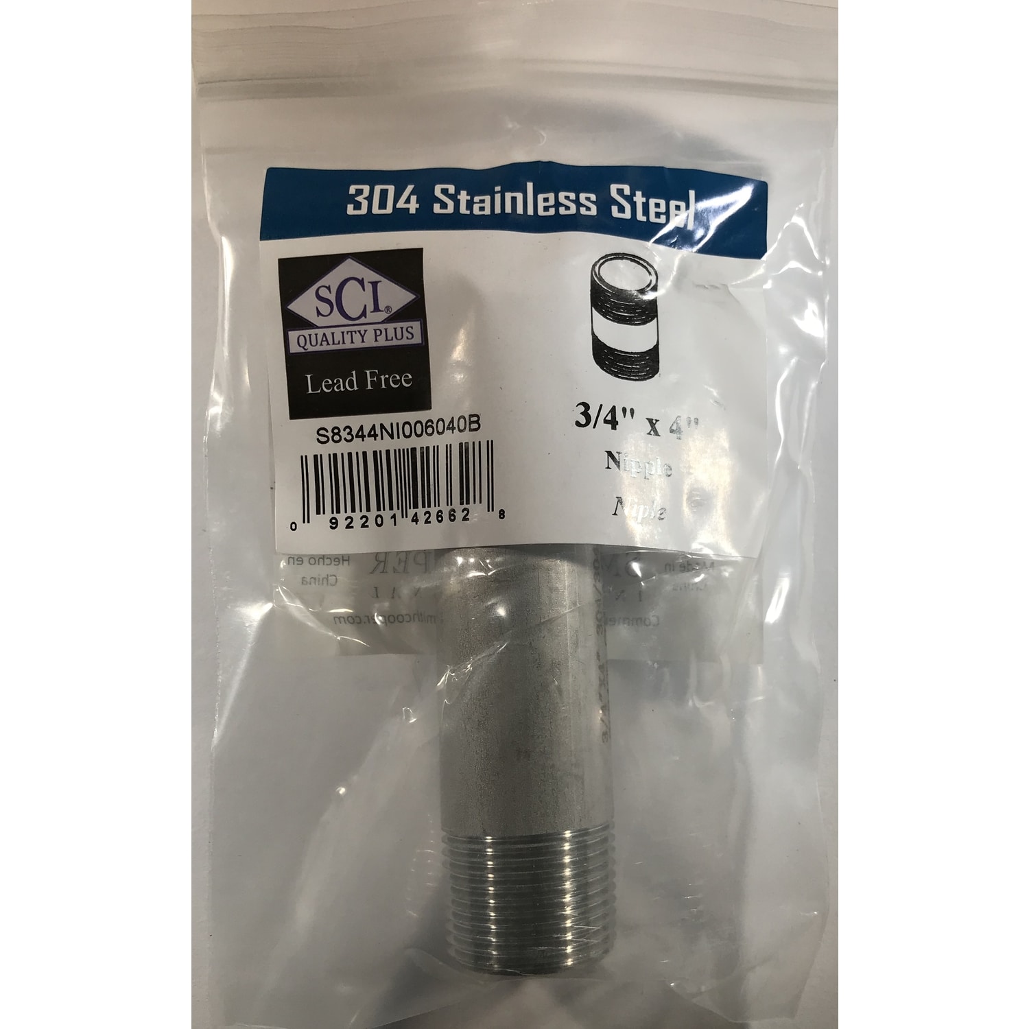 Smith-Cooper Smith Cooper 3/4 in. MPT Stainless Steel 4 in. L Nipple 1PK