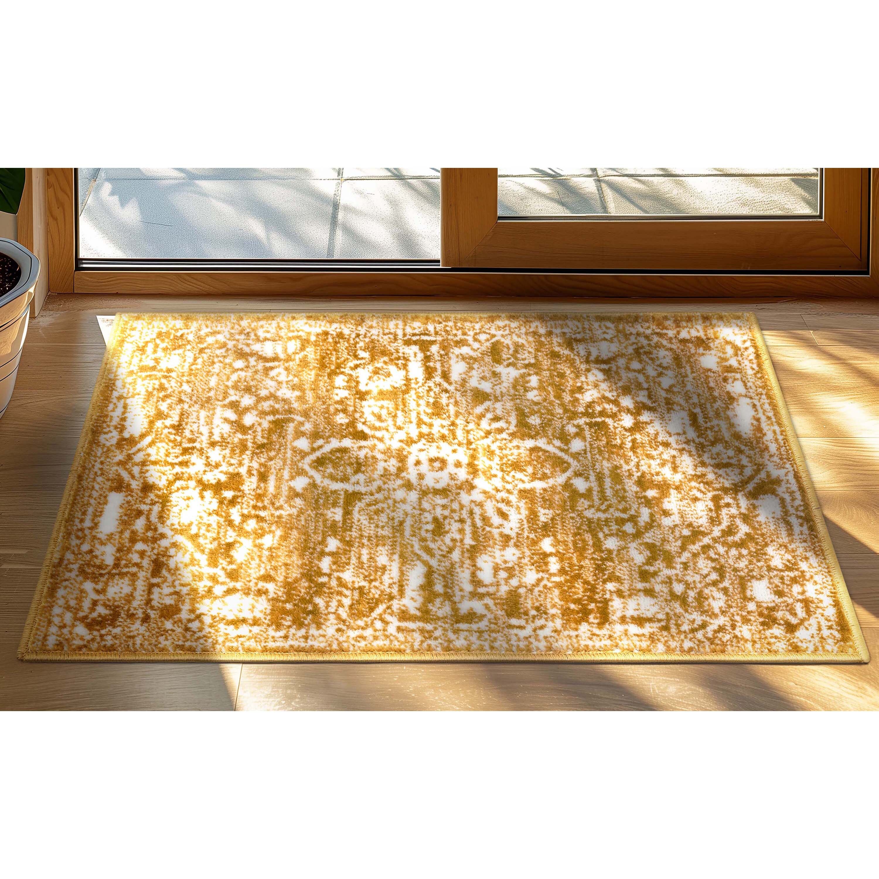 Well Woven DZ-08-3 Dazzle 2 x 3 (ft) Loomed Polypropylene Gold Rectangular Indoor Floral/Botanical Vintage Area rug