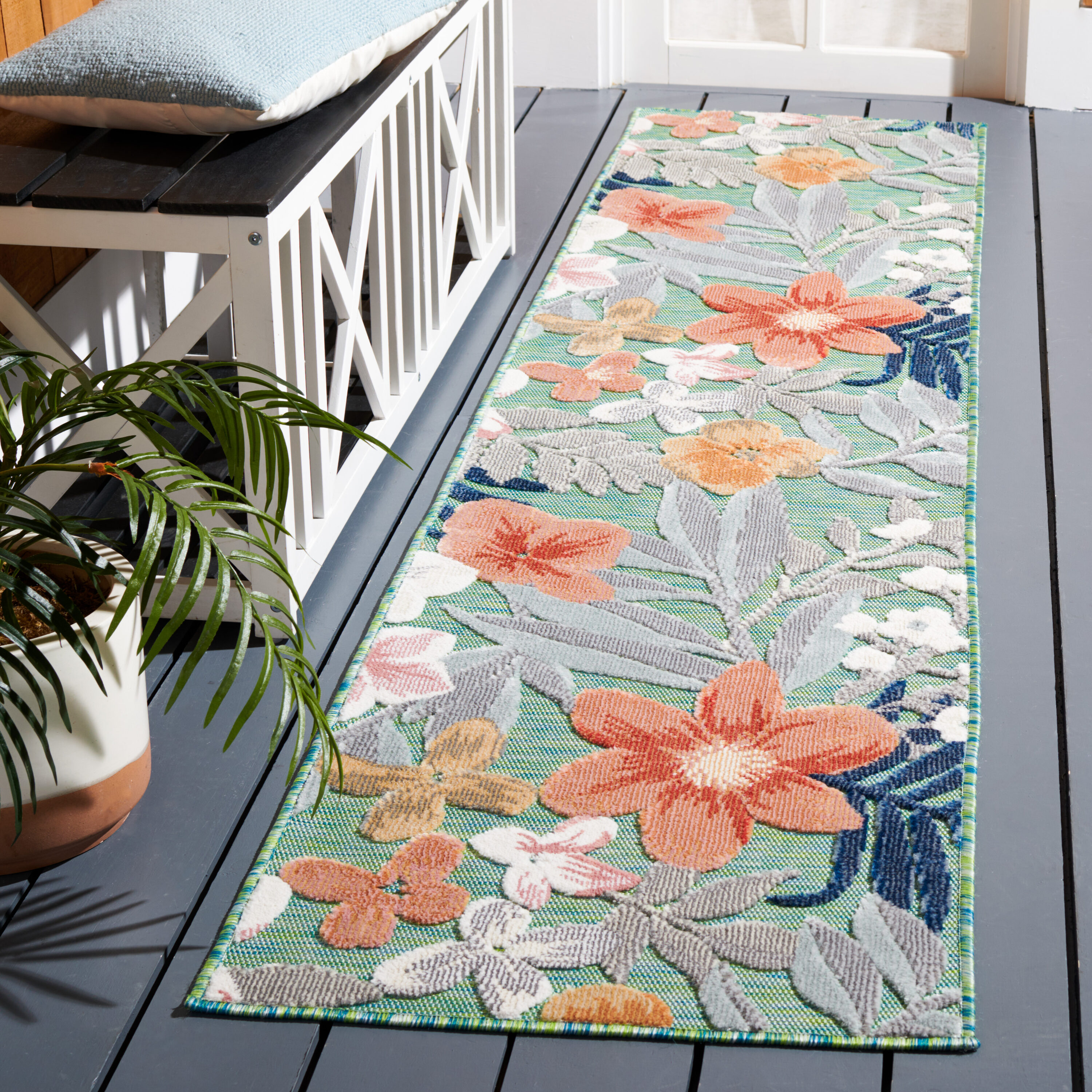 Cabana Cbn454Y Green Rust 2ft x 13ft Runner Rug