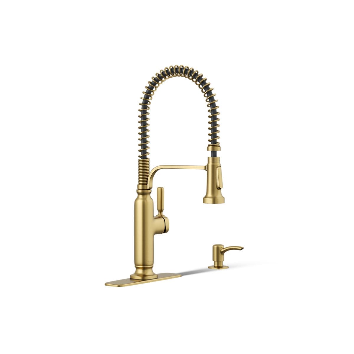 KOHLER K-R28702-SD-2MB Ealing Pre-Rinse Spring Vibrant Brushed Moderne Brass Single Handle Deck-mount Pull-down Kitchen Faucet with Sprayer ( Deck Plate Included ) (Soap Dispenser Included)