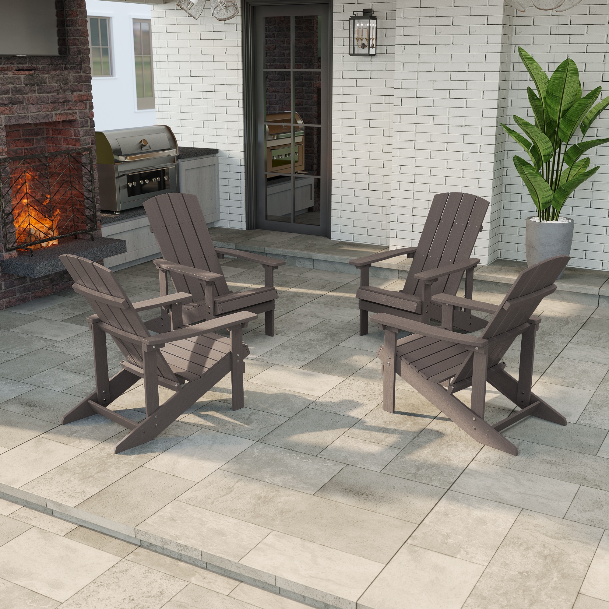 ACEGOSES LW-QW-B2BN-4 Adirondack Chair Set of 4 Coffee Brown Stationary Adirondack Chair with Slat Seat