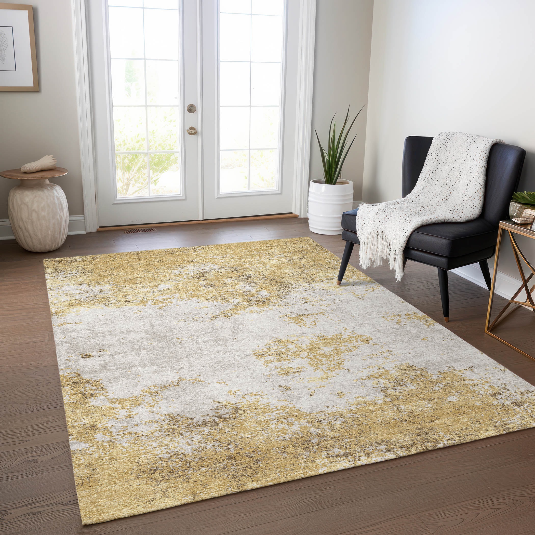 Addison Rugs ACN1027GO3X5 Chantille ACN1027GO 3 x 5 (ft) Polyester Gold Rectangular Indoor/Outdoor Geometric Machine washable Area rug