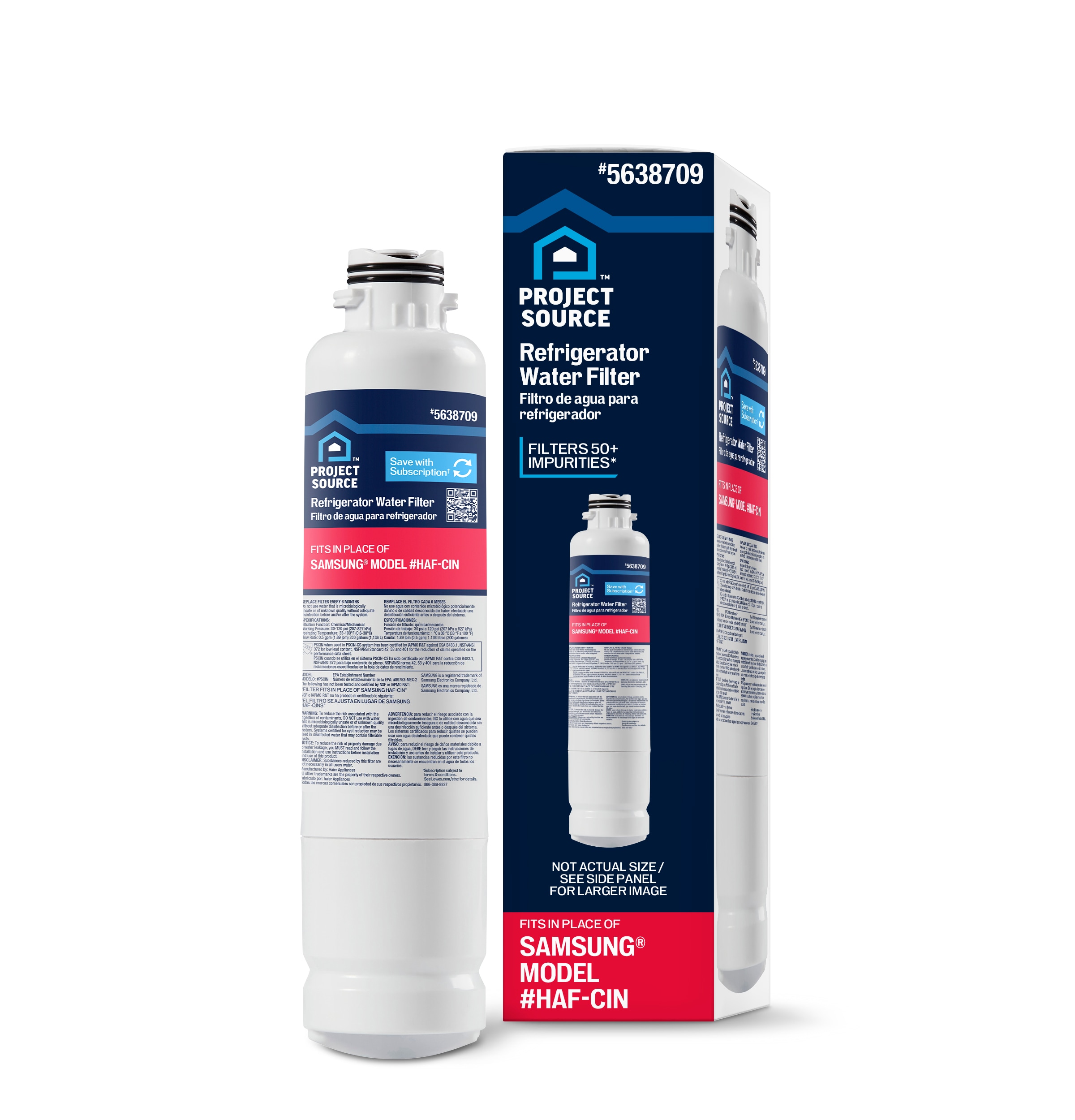 Project Source PSCIN Push-in Refrigerator Water Filter Fits Samsung Filter HAF-CIN