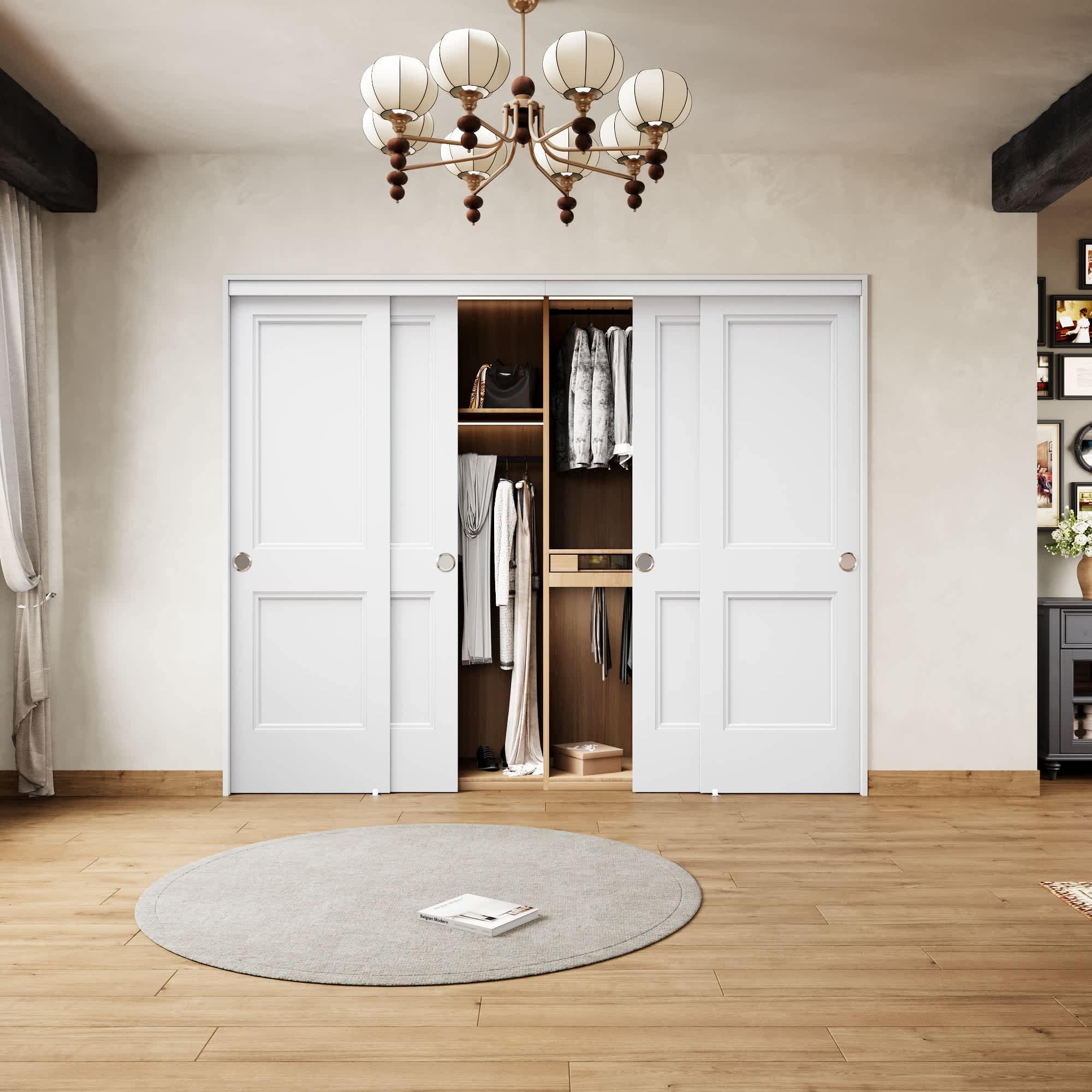 Ark Design 96-in x 80-in White 2-panel Smooth Solid core Prefinished MDF Closet Door Sliding Closet Door Hardware Included