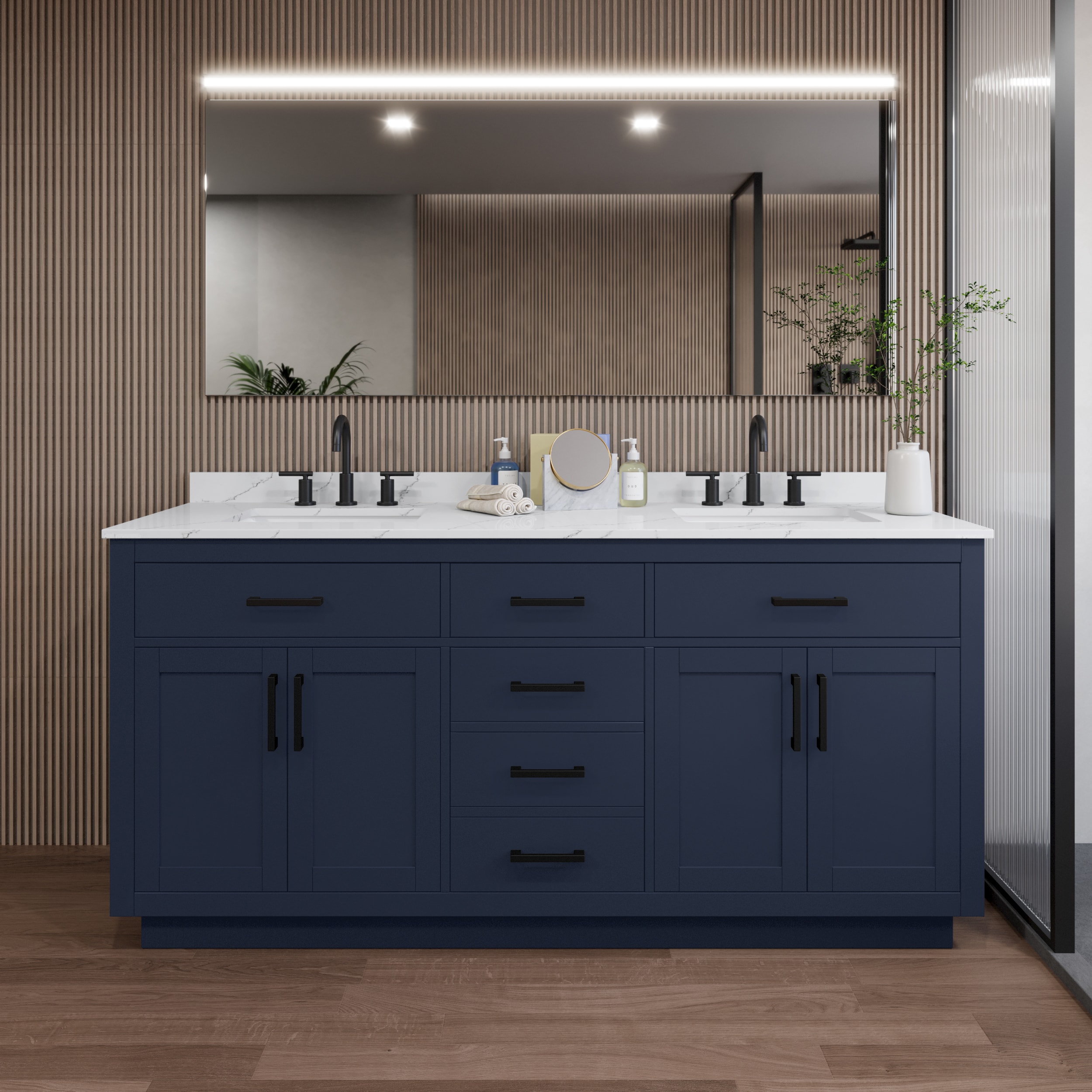 Wyndham Collection Beckett TK 72-in Dark Blue with Matte Black