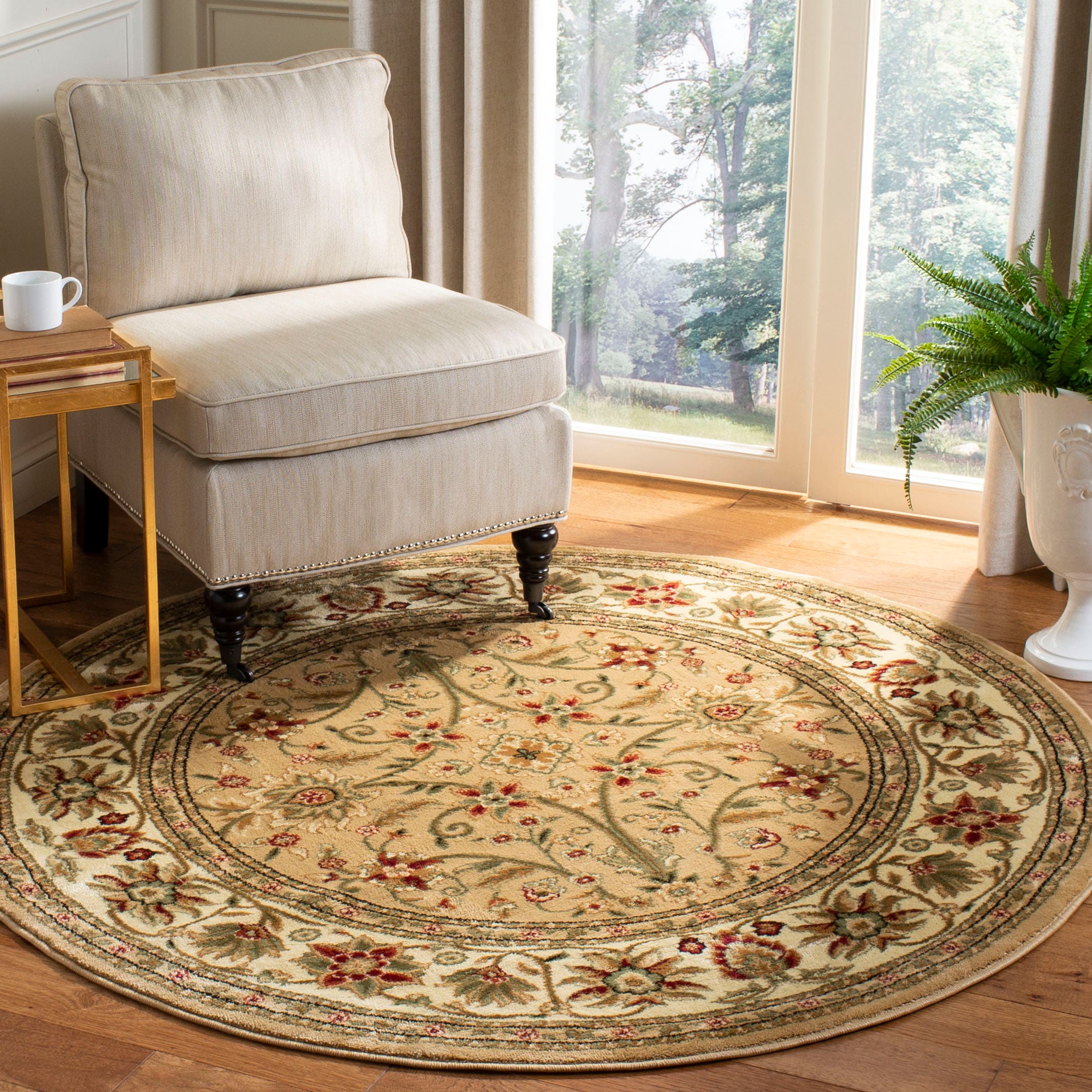 Safavieh LNH212D-5R Lyndhurst Sarouk 5 x 5 (ft) Loomed Polypropylene Beige/Ivory Round Indoor Floral/Botanical Oriental Area rug