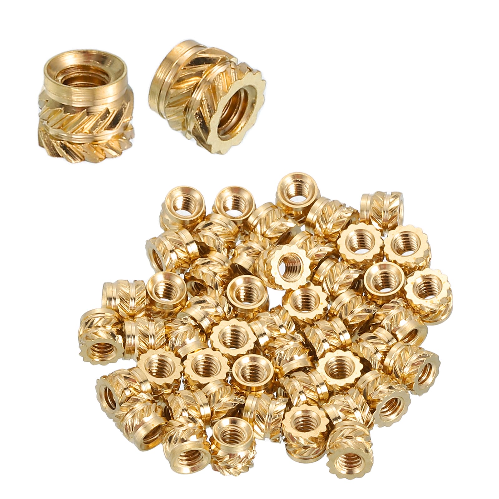 Unique Bargains 68pcs Threaded Inserts M2 x 3mm L x 4mm OD Pure Brass Metric Knurled Nuts Female Threaded Heat Set Inserts Embedment Nut for 3D Printing Components and Plastic Materials