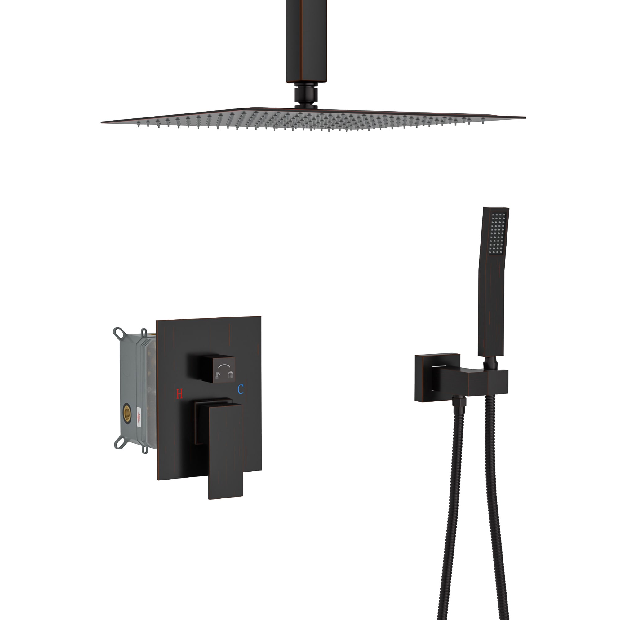Mondawe MOEB112-10MB Oil Rubber Bronze 12-in Dual Head Built-In Shower Faucet System with 2-way Diverter ( Pressure-balanced Valve Included )