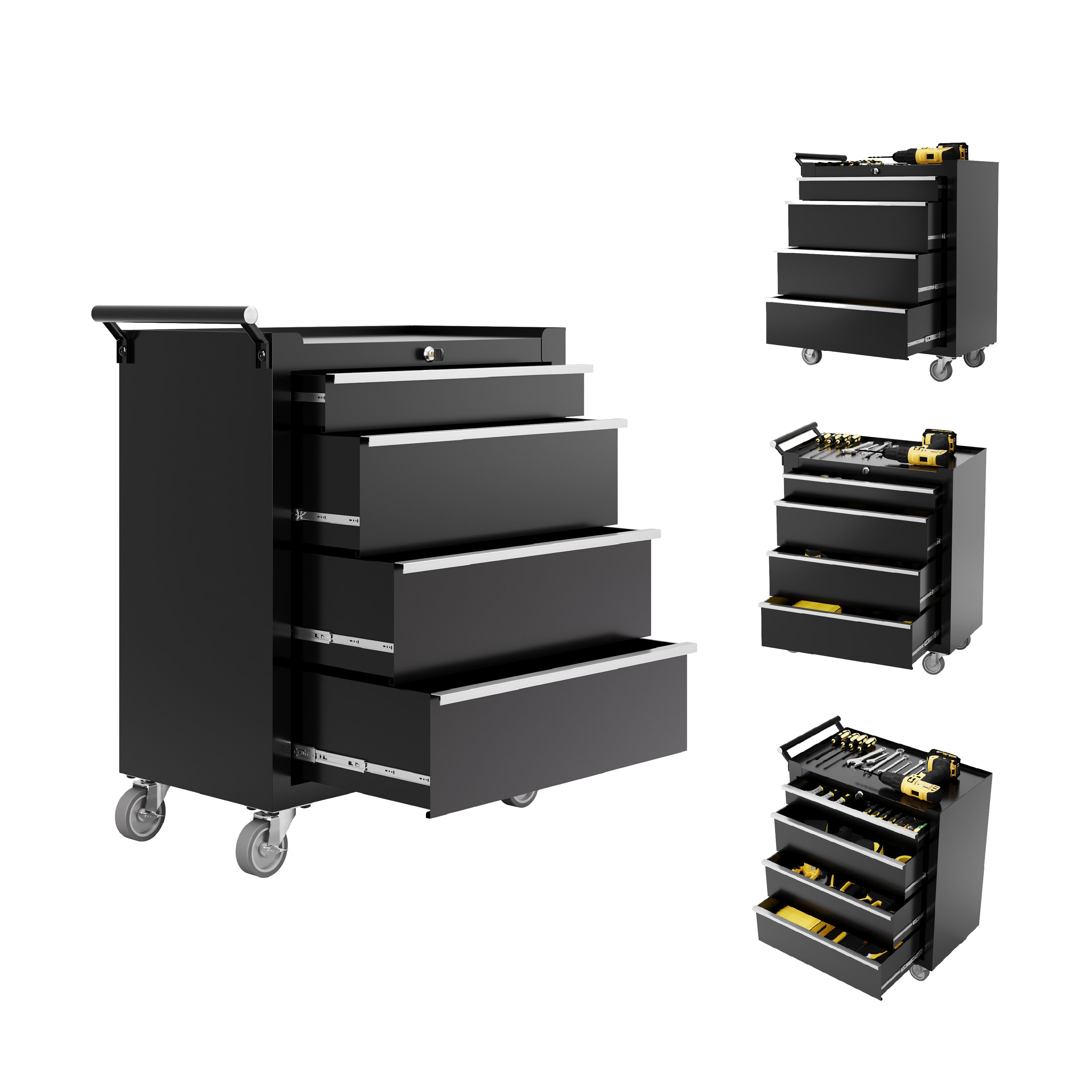 Rolling Tool Chest 4 Drawers Tool Storage Cabinet Toolbox with Wheels Portable Tool Cabinet Organizer with Locking System and Drawer Liners Tool Storage Cart for Garage Workshop #BZI-UONO-KQRUP1KLL