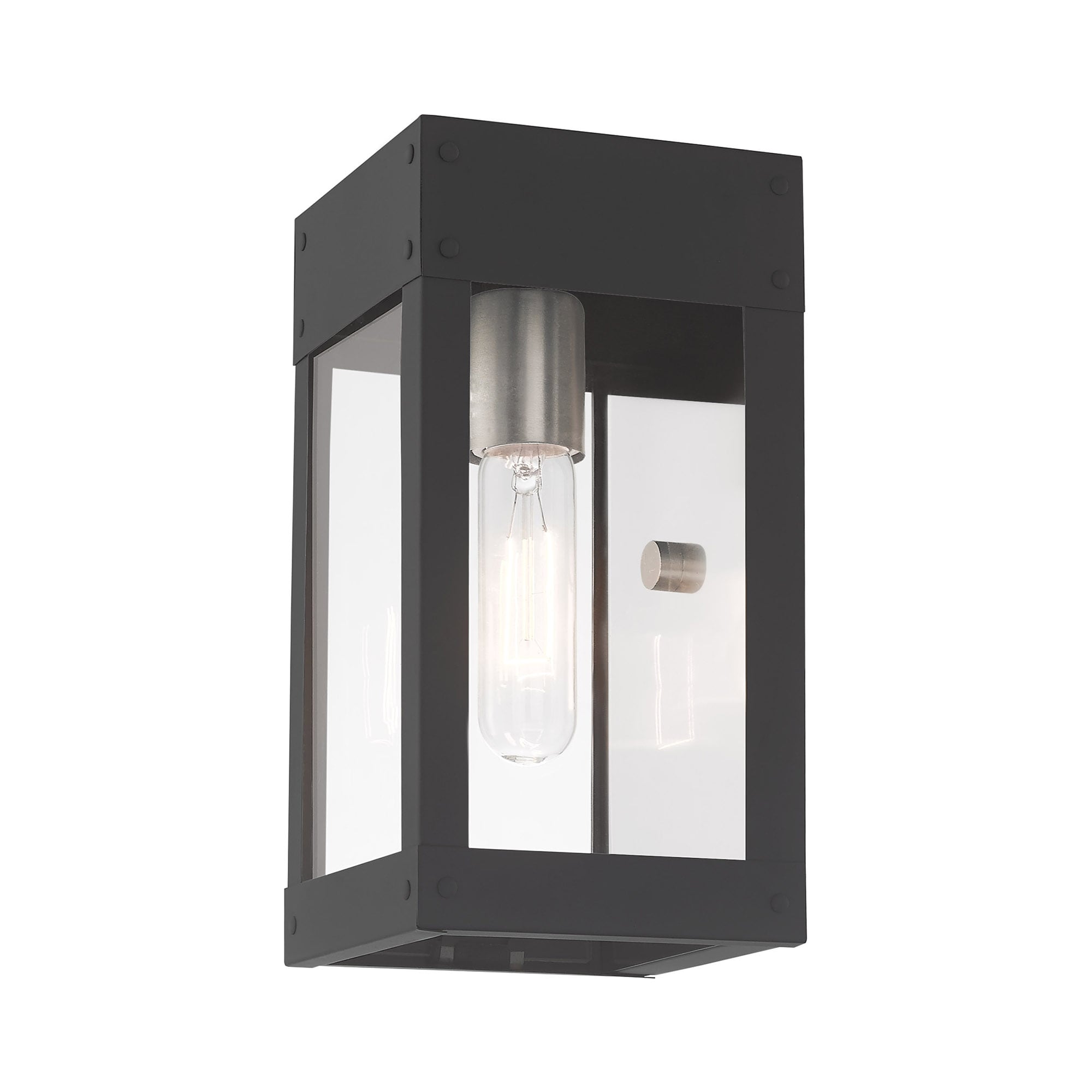Scandinavian Gray Nickel Outdoor Wall Lantern with Clear Glass