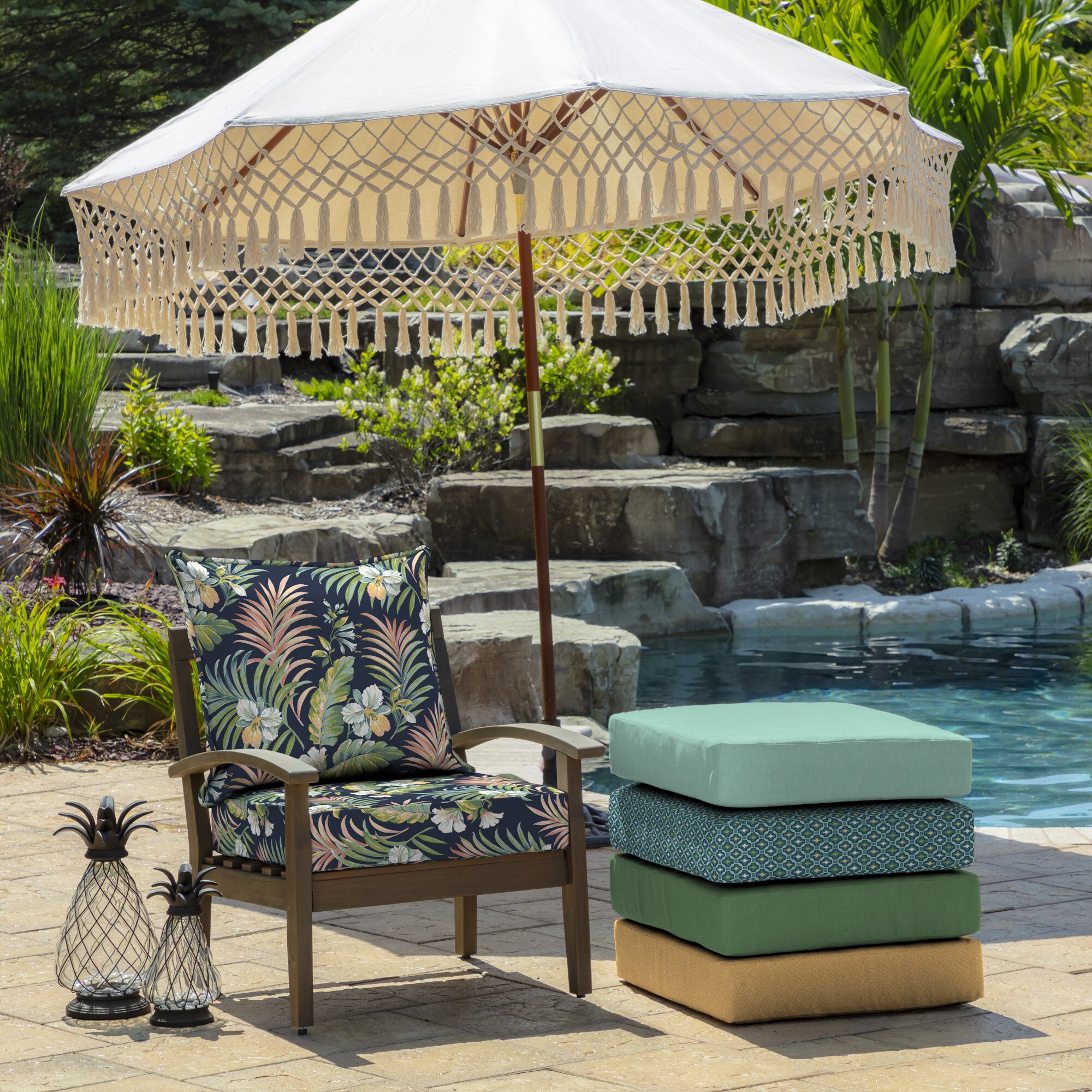 Simone Blue Tropical Deep Seat Outdoor Chair Cushion Set