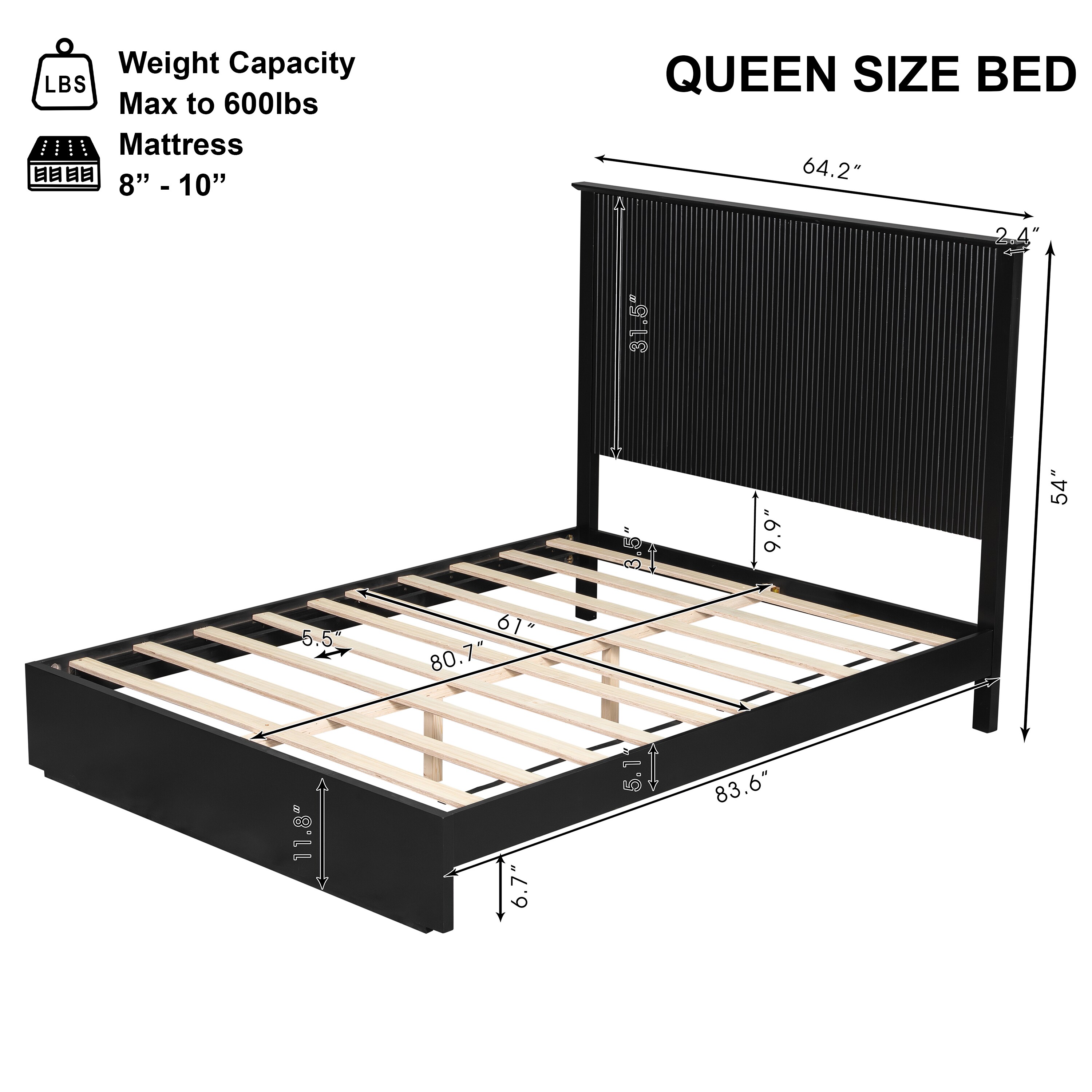 Christopher Knight Home Stylish Black Solid Wood Frame Queen Size ...