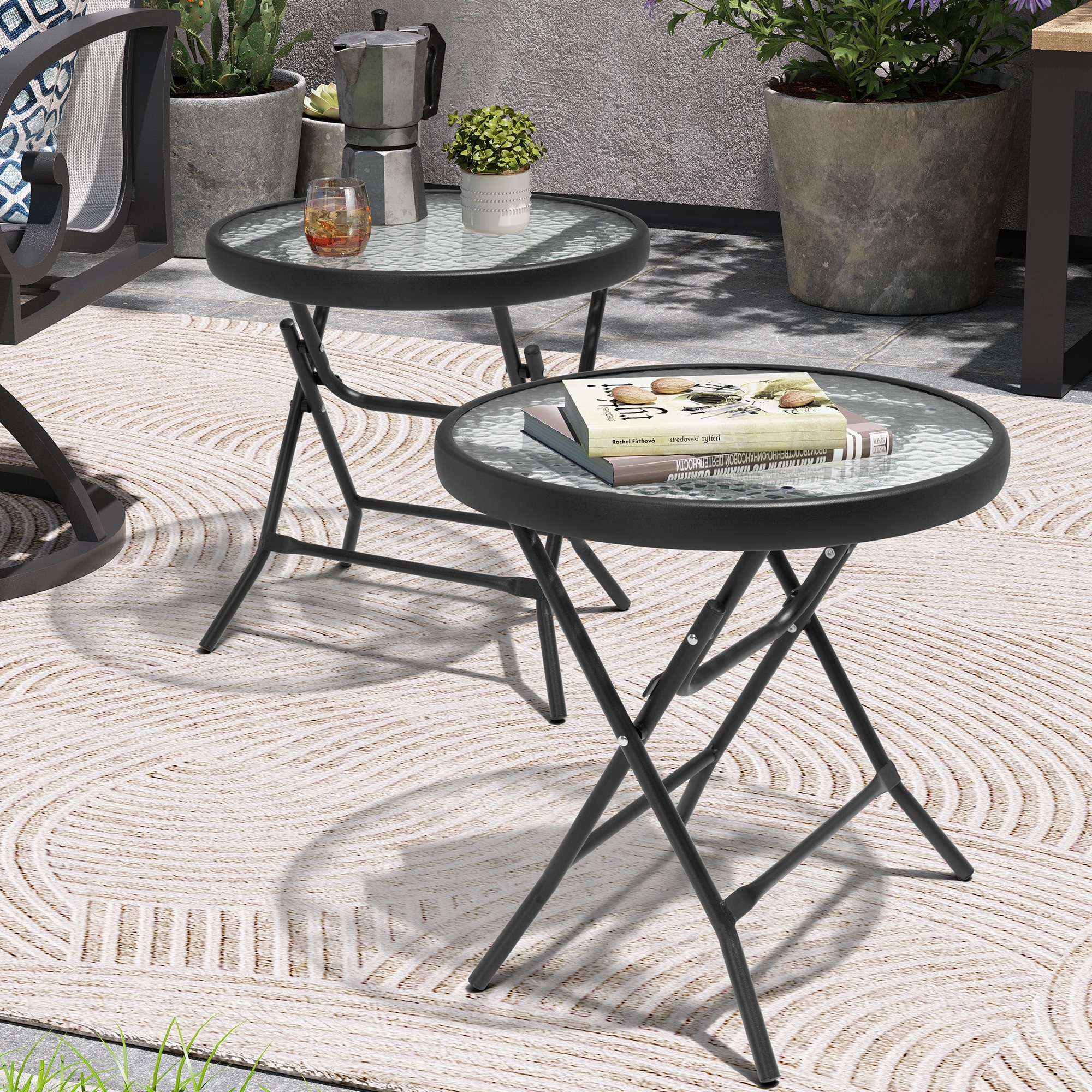 Crestlive Products Patio table Round Outdoor End Table 17.72 in W x 17.72 in L CL TB045BLK 2 at Lowes