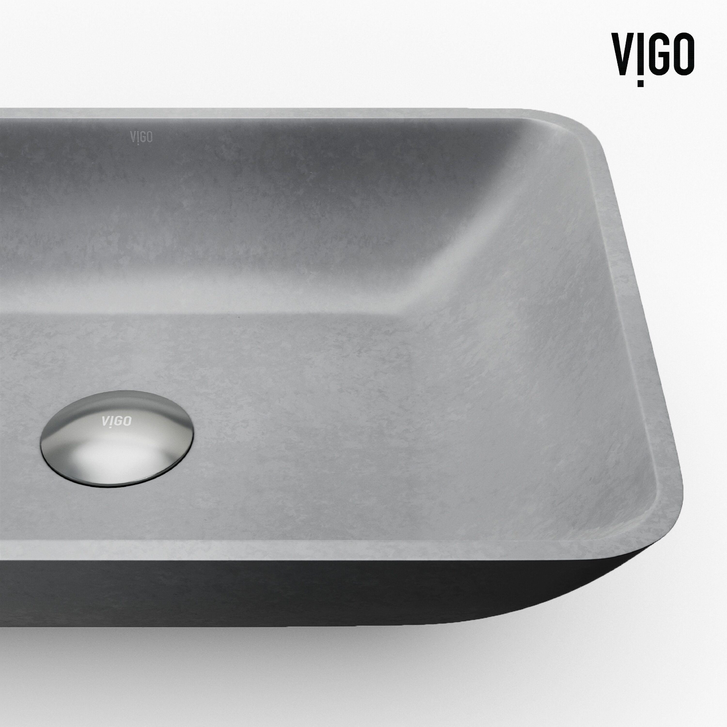 Gray Concrete Rectangular Vessel Bathroom Sink