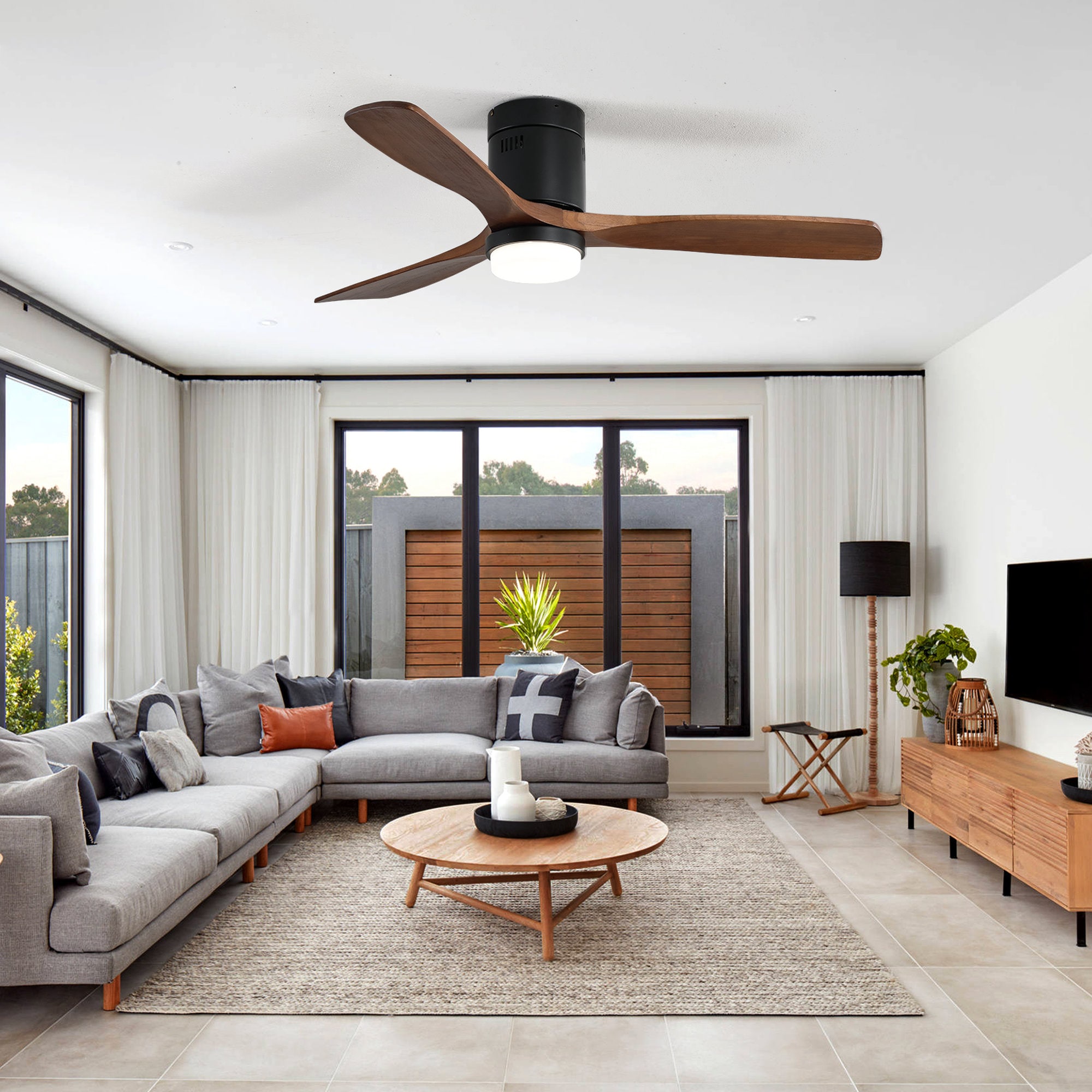 Afoxsos 52 Inch Modern Wooden Ceiling Fan with Light 3 Solid Wood ...