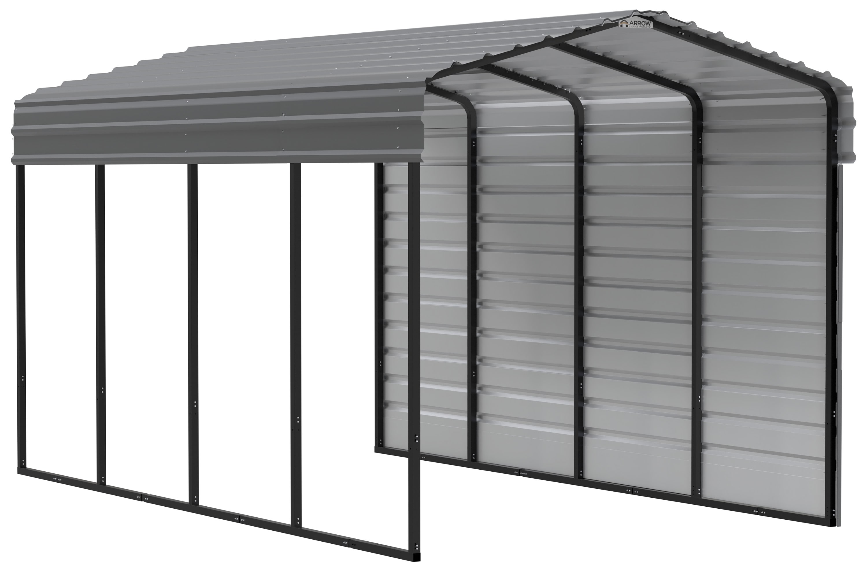 Arrow CPHC102009ECL1 10-ft W x 20-ft L x 9-ft H Charcoal with 1 Side Wall Kit Metal Carport with Metal Roof