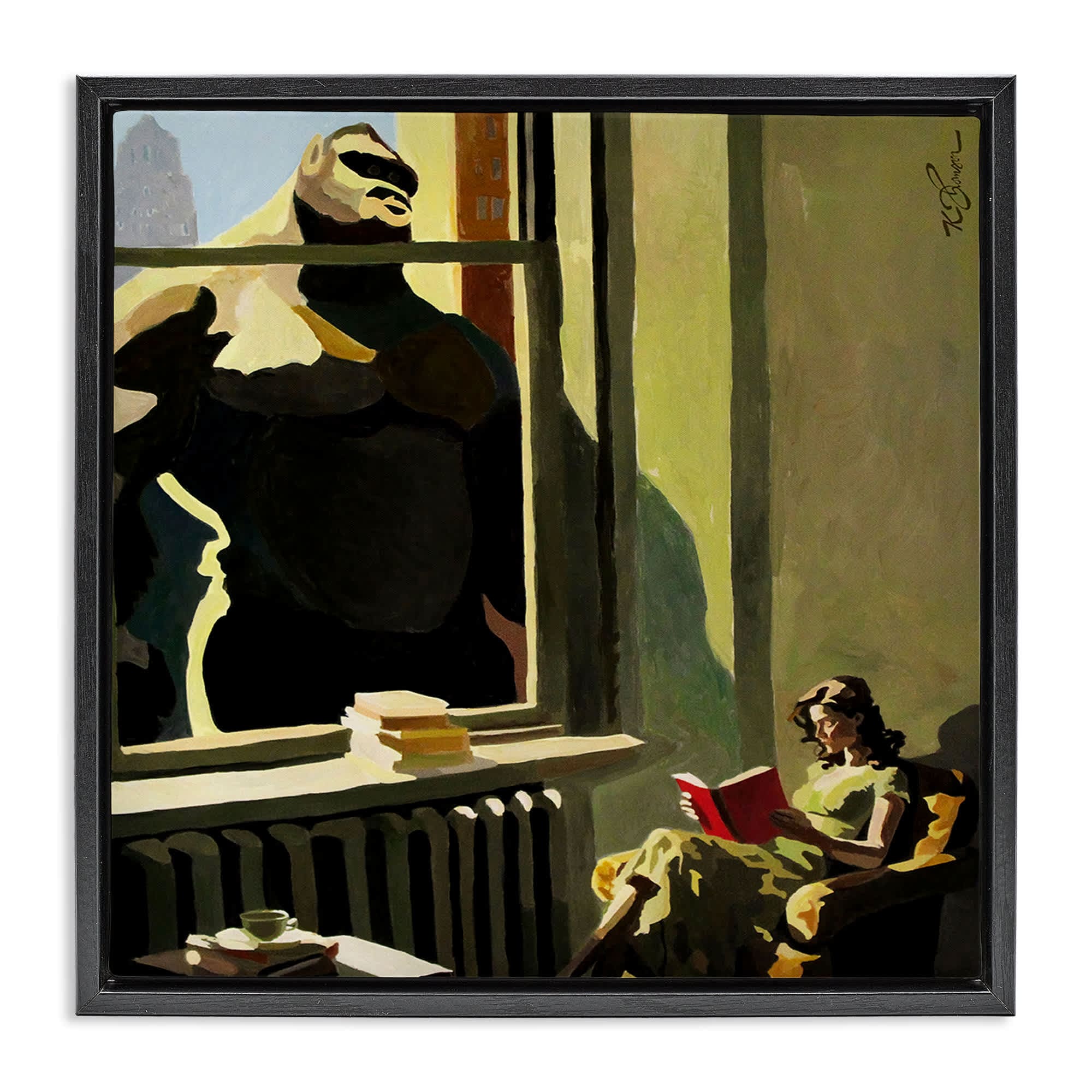 Stupell Industries BS-819-FFB-17X17 Gorilla in Window Scene Black Framed Floater Canvas Wall Art By Keith Thomson 18 x 18