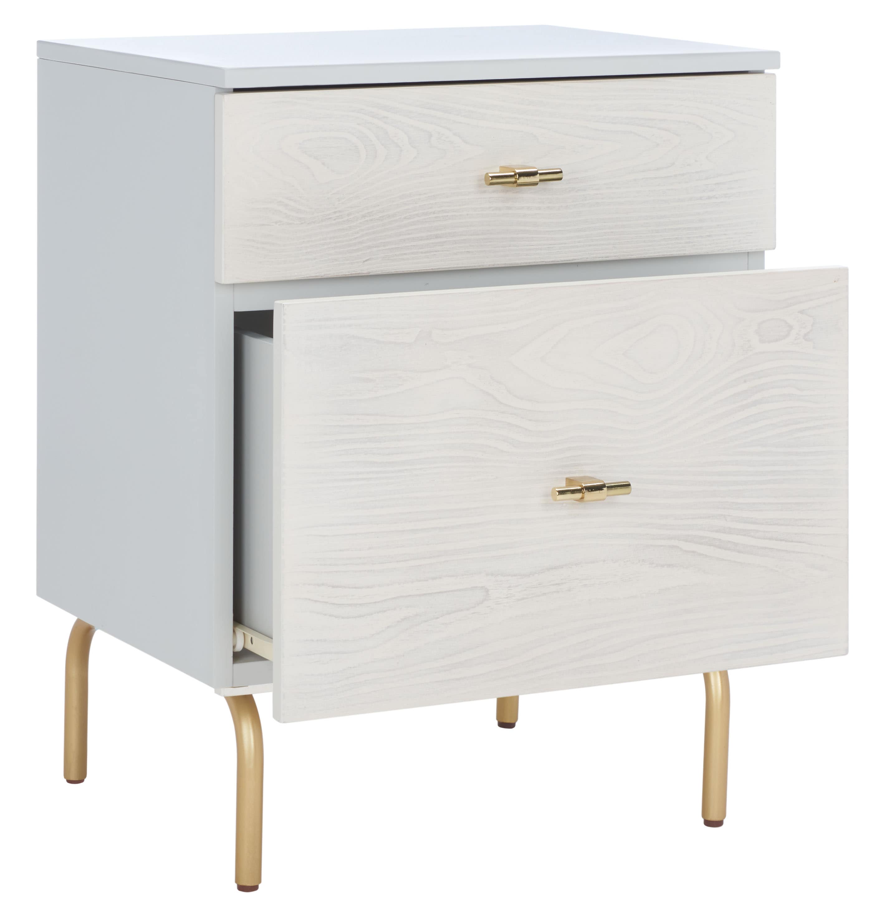 Genevieve Grey Mahogany 2-Drawer Nightstand with Gold Trim