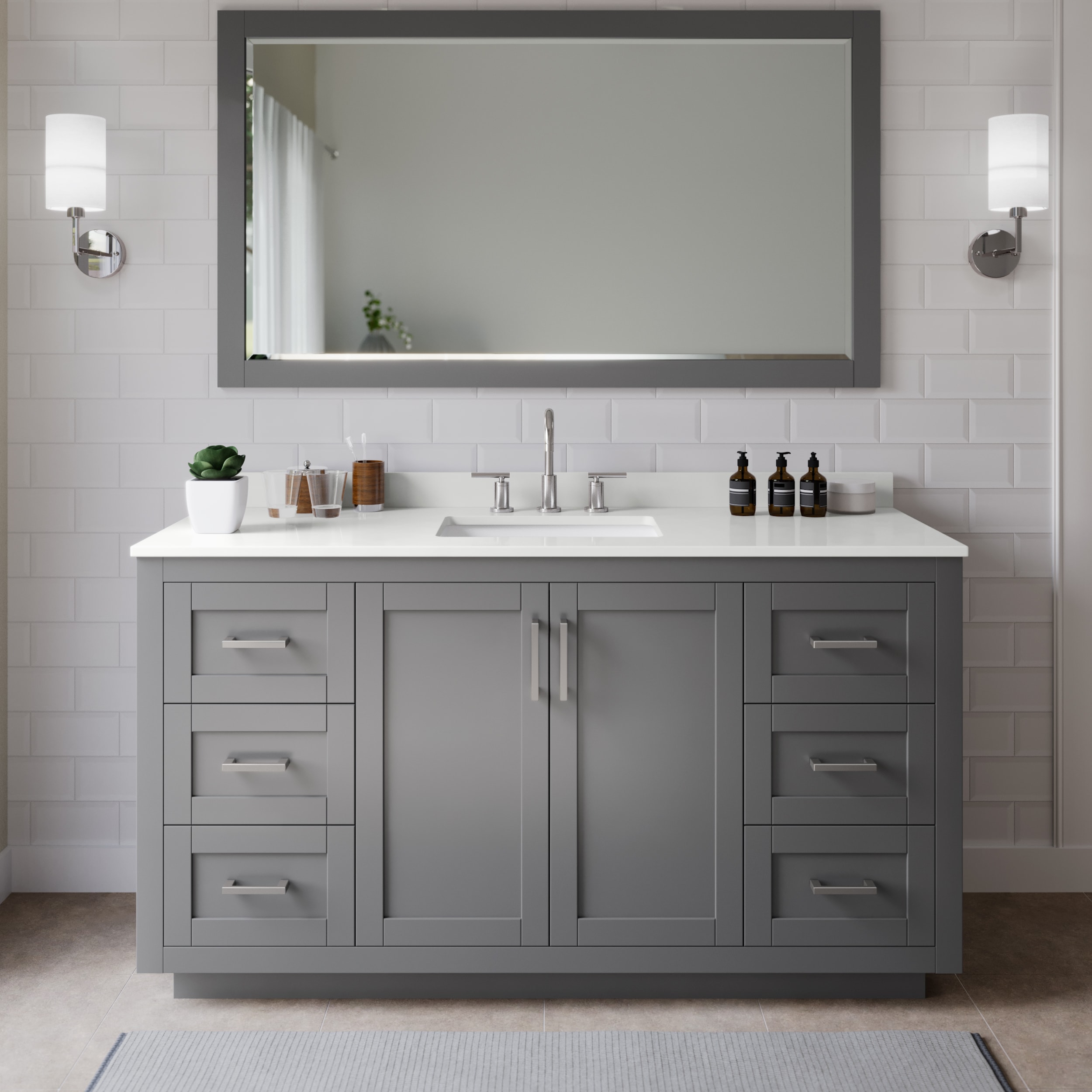 Wyndham Collection WCF292966SKGWQUS3M58 Miranda 66-in Dark Gray Undermount Single Sink Bathroom Vanity with White Quartz Top (Mirror Included)