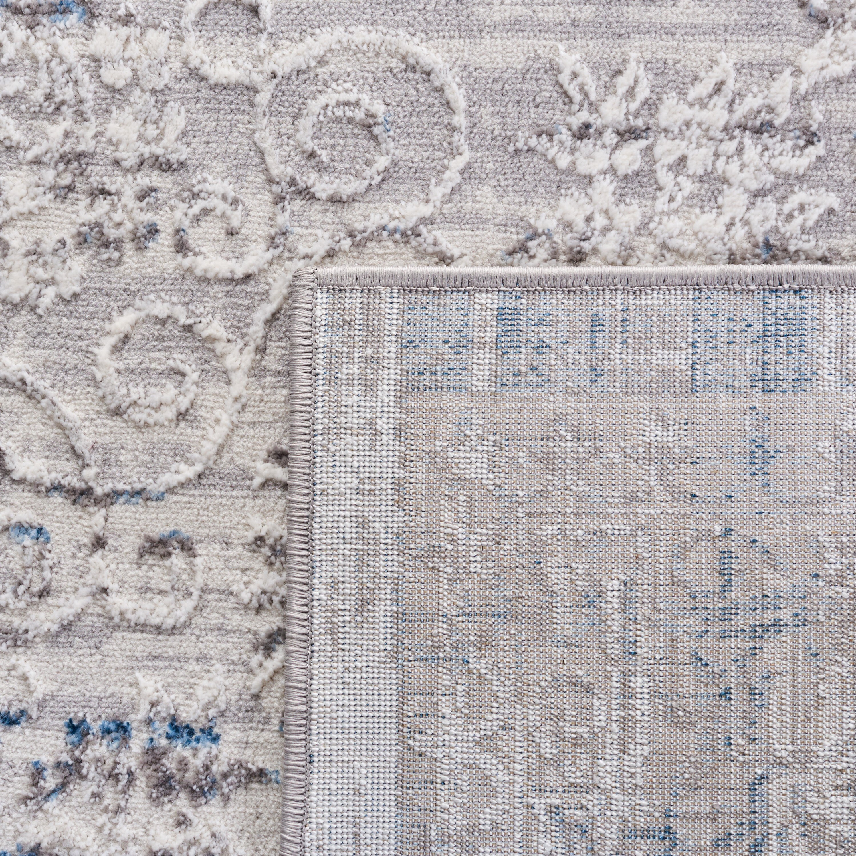 Amelia Hand-Knotted Grey and Blue Synthetic Area Rug, 5'5" x 7'7"