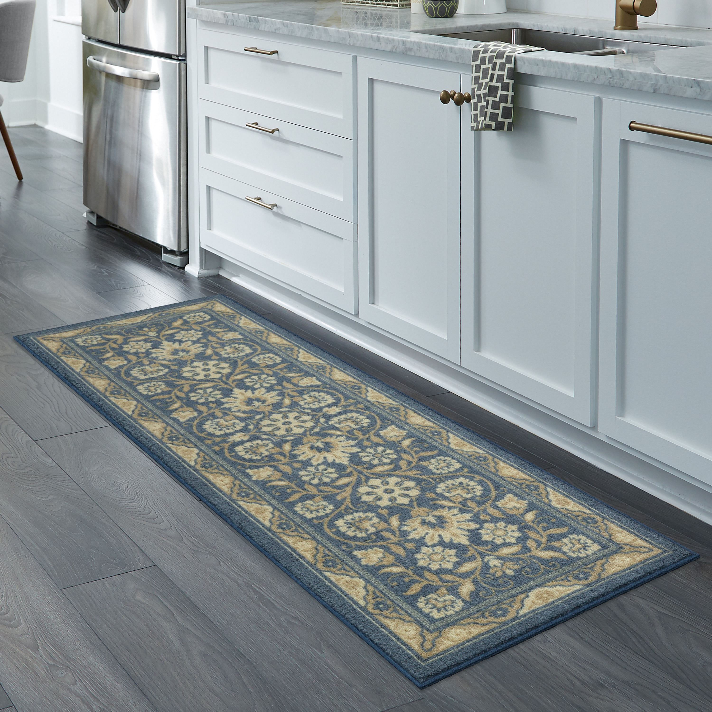 Maples Rugs B4572206 2 x 6 (ft) Tufted Polyester Blue Rectangular Indoor Border Machine washable Runner rug
