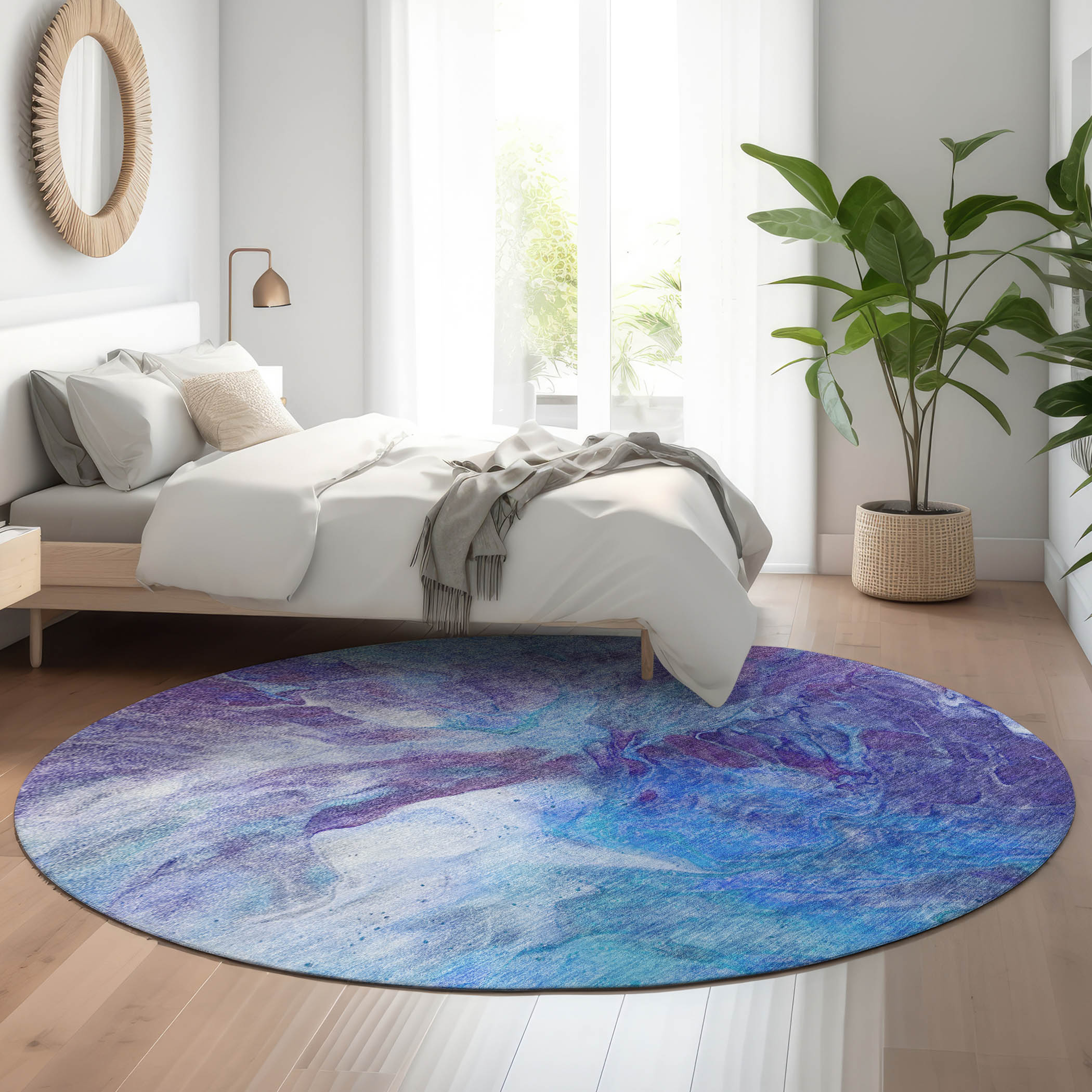 Addison Rugs AMF641BU8RO Mayfield AMF641BU 8 x 8 (ft) Loomed Polyester Blue Round Indoor Geometric Machine washable Area rug