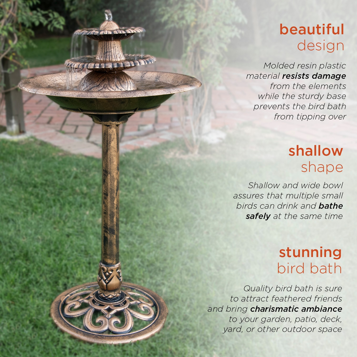 Alpine Corporation 35-in H Bronze Plastic Complete Birdbath in the ...