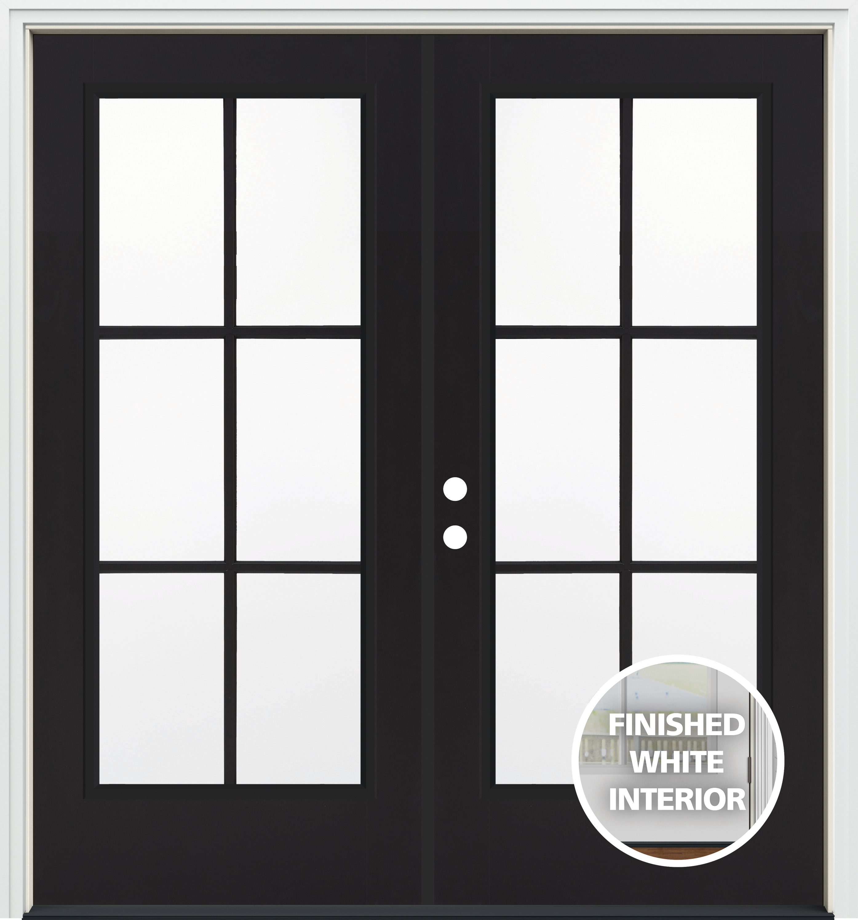 JELD-WEN S-2500 72-in x 80-in x 4-9/16-in Jamb Low-e Grilles Between The Glass Black Steel French Right-Hand Inswing Double Patio Door Brickmould -  JW238700024