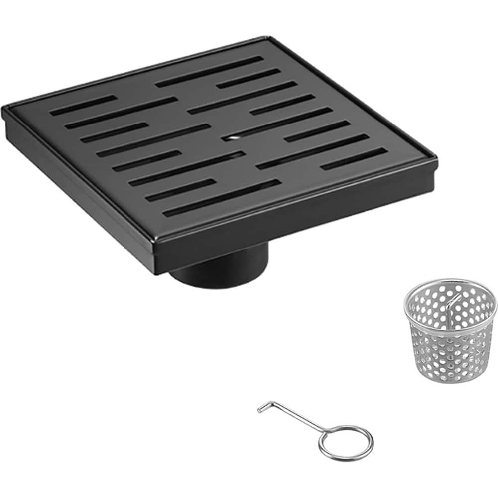 ELEGANTE DRAIN COLLECTION KD01A113-4-MBLK Slot Pattern Cover 4-in x 4-in Matte Black Stainless Steel Shower Drain